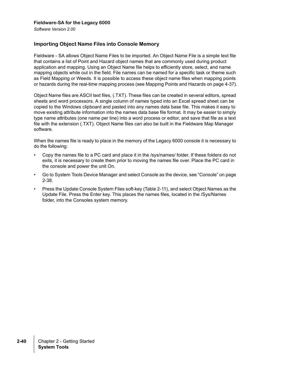 Importing object name files into console memory | TeeJet Fieldware SA 2.0 for Legacy 6000 User Manual | Page 52 / 172