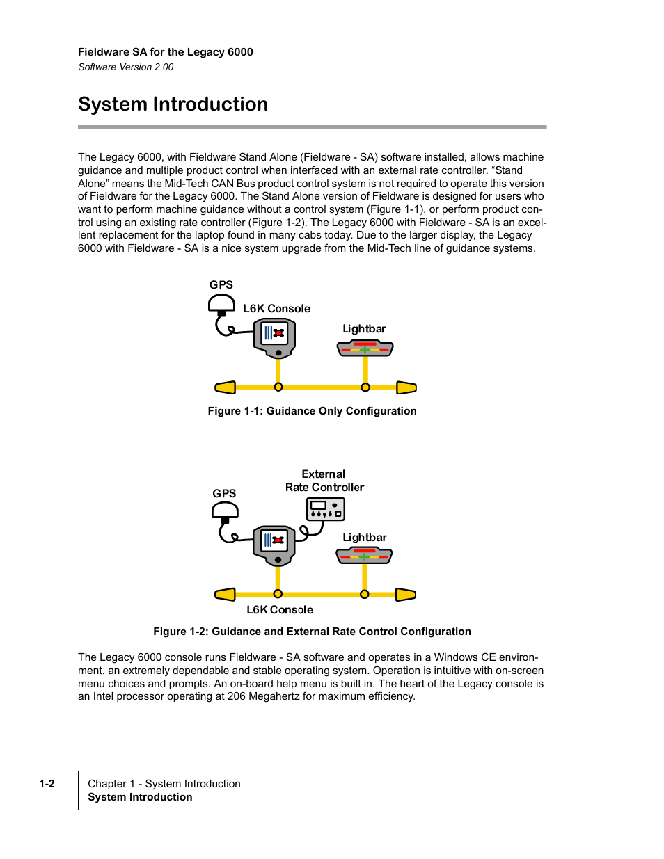 System introduction, Figure 1-1: guidance only configuration, System introduction -2 | TeeJet Fieldware SA 2.0 for Legacy 6000 User Manual | Page 6 / 172
