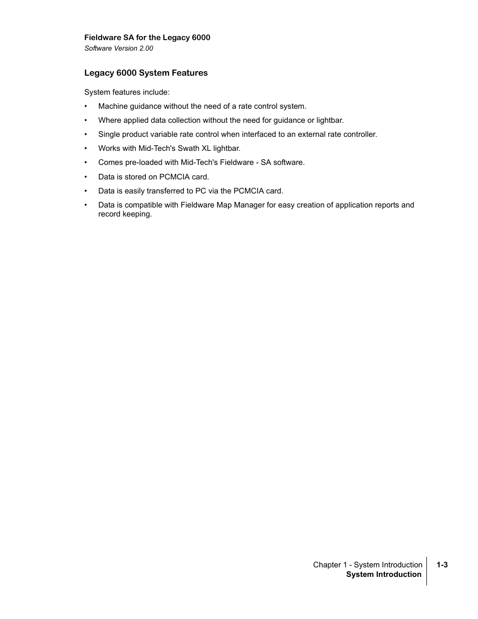 Legacy 6000 system features | TeeJet Fieldware SA 2.0 for Legacy 6000 User Manual | Page 7 / 172