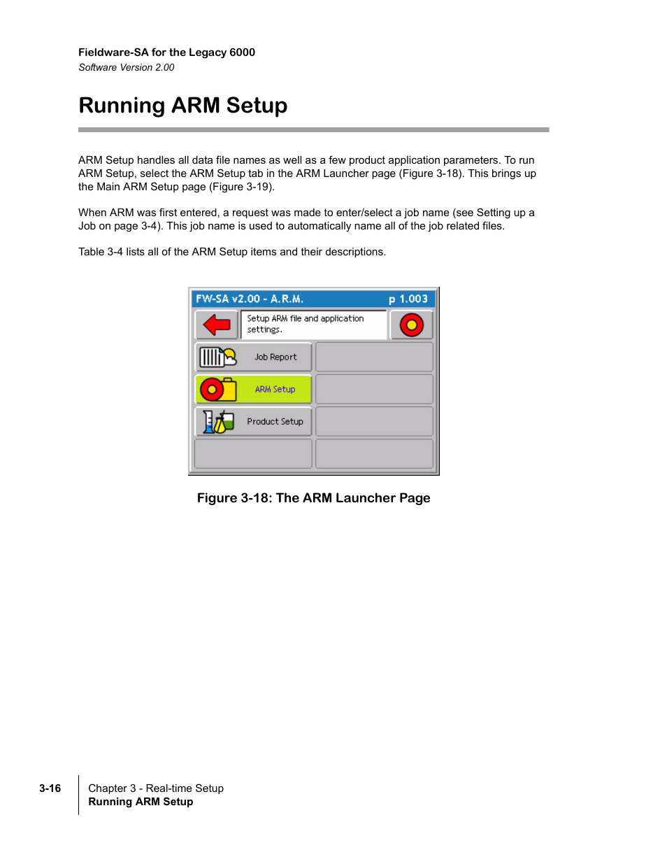 Running arm setup, Running arm setup -16 | TeeJet Fieldware SA 2.0 for Legacy 6000 User Manual | Page 72 / 172