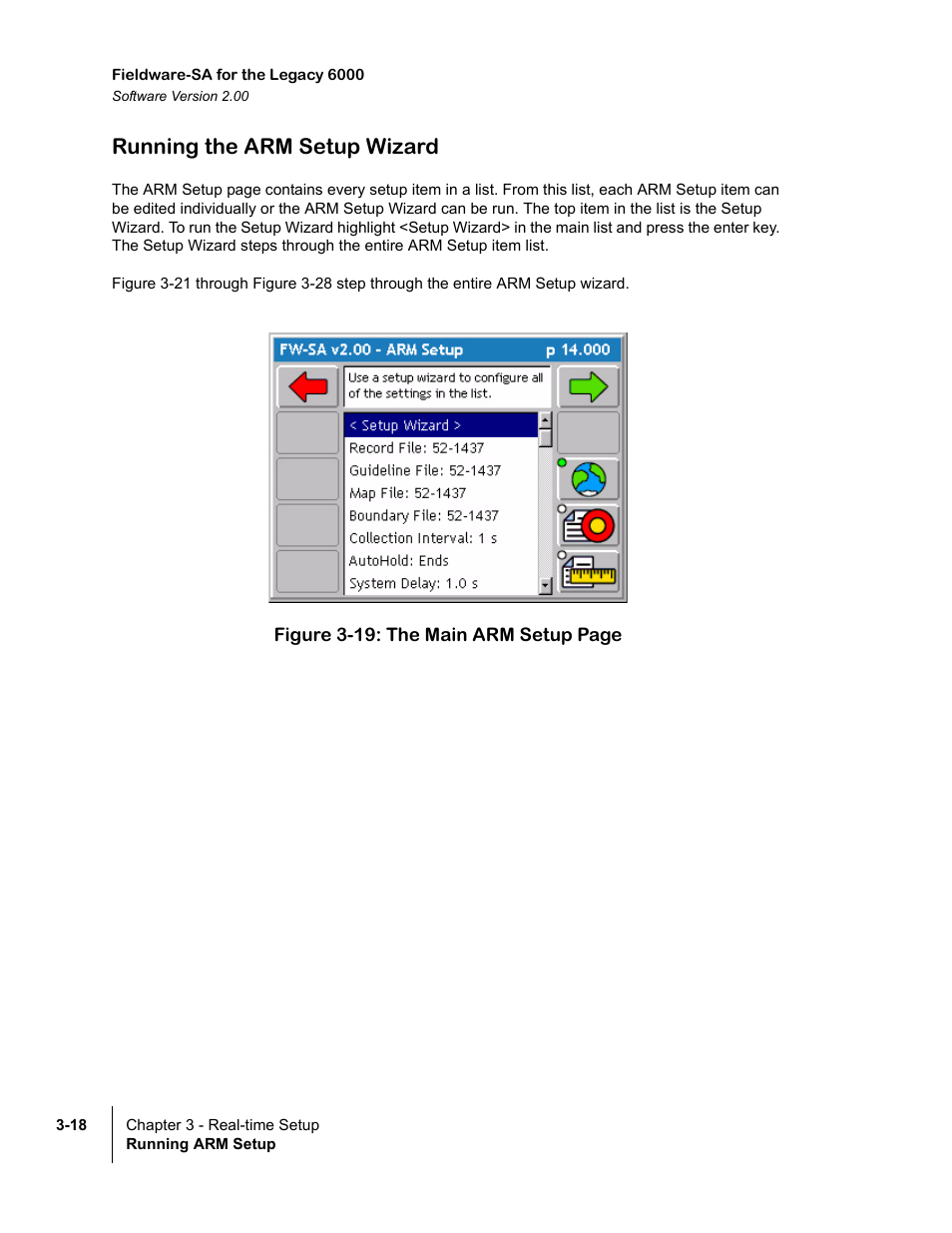 Running the arm setup wizard, Running the arm setup wizard -18, Figure 3-19) | TeeJet Fieldware SA 2.0 for Legacy 6000 User Manual | Page 74 / 172