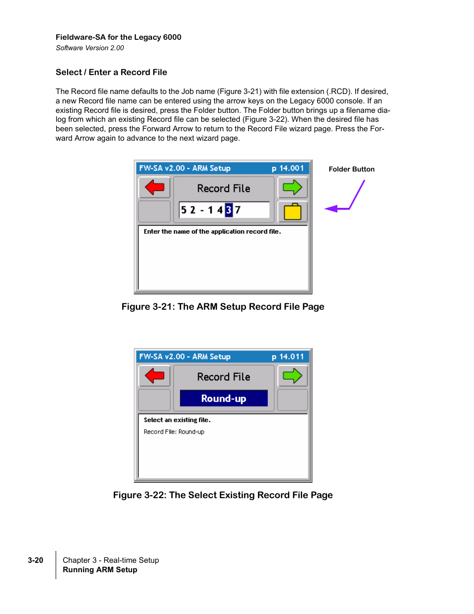 Select / enter a record file | TeeJet Fieldware SA 2.0 for Legacy 6000 User Manual | Page 76 / 172