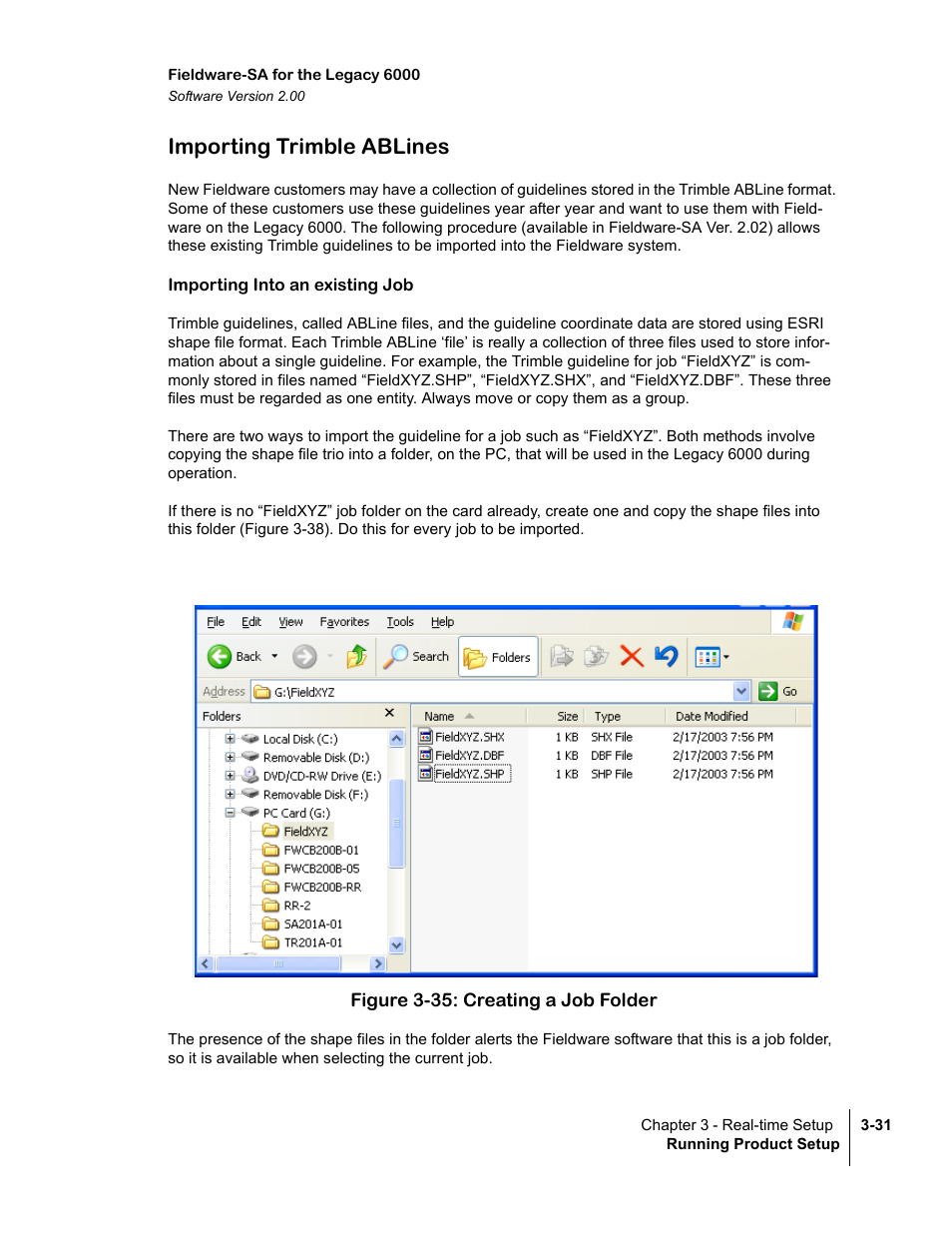 Importing trimble ablines, Importing into an existing job, Figure 3-35: creating a job folder | Importing trimble ablines -31 | TeeJet Fieldware SA 2.0 for Legacy 6000 User Manual | Page 87 / 172