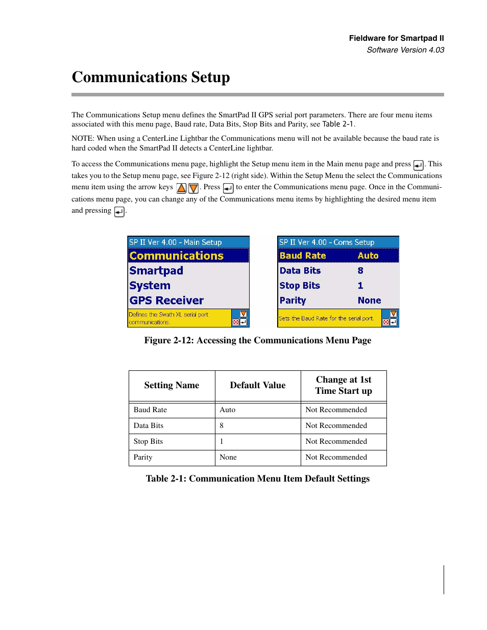 Communications setup | TeeJet Swath XL SmartPad II User Manual | Page 33 / 204