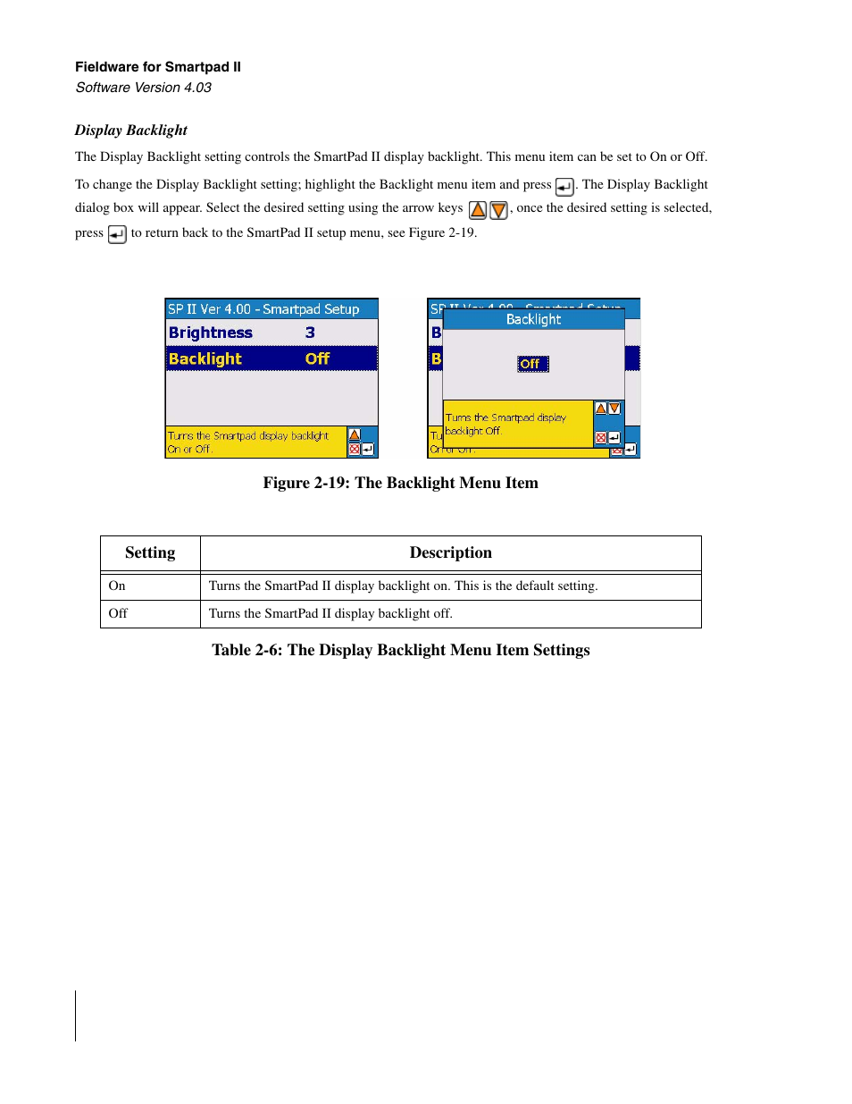 Display backlight | TeeJet Swath XL SmartPad II User Manual | Page 40 / 204