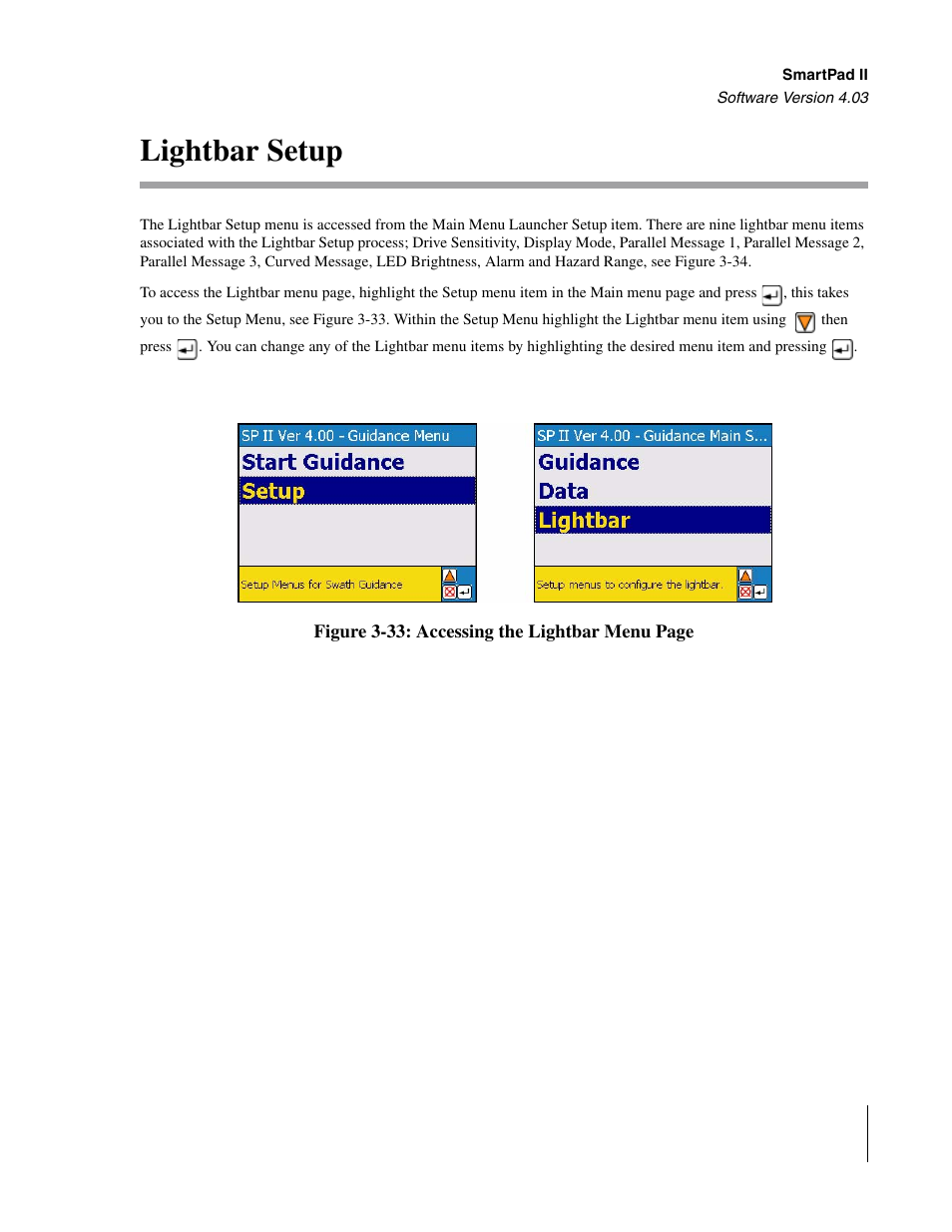 Lightbar setup | TeeJet Swath XL SmartPad II User Manual | Page 79 / 204