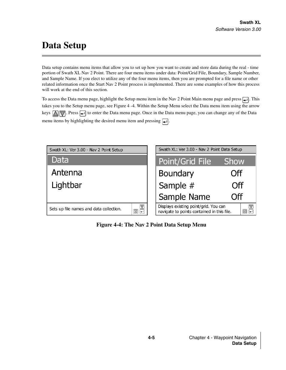 Data setup, Data setup -5 | TeeJet Swath XL User Manual | Page 125 / 162