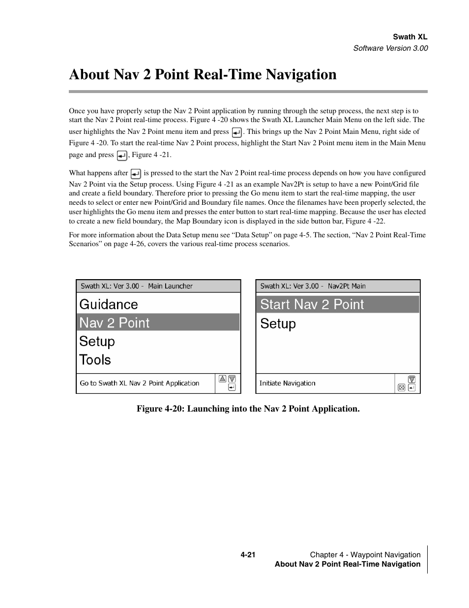About nav 2 point real-time navigation, About nav 2 point real-time navigation -21 | TeeJet Swath XL User Manual | Page 141 / 162