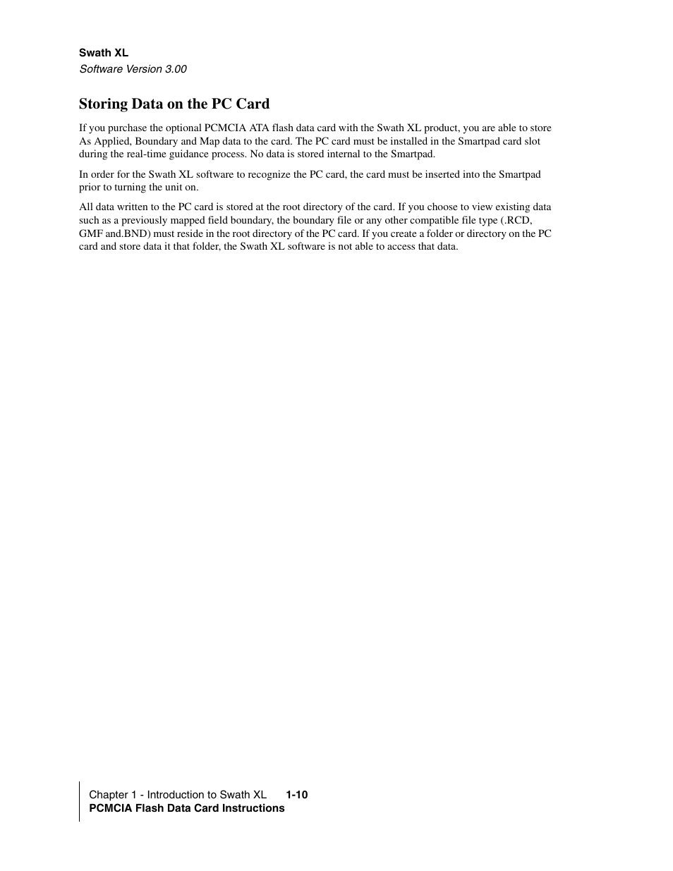 Storing data on the pc card, Storing data on the pc card -10 | TeeJet Swath XL User Manual | Page 16 / 162