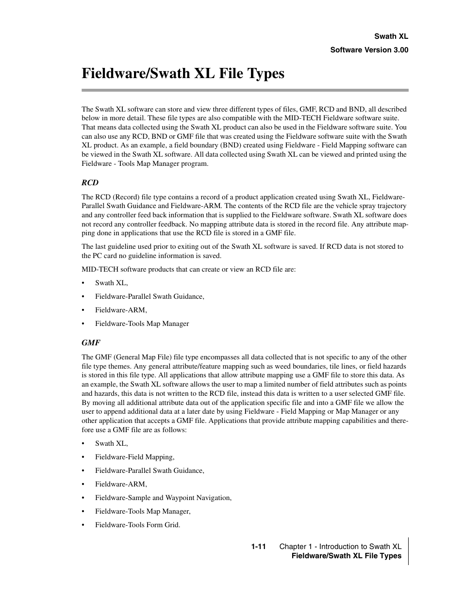 Fieldware/swath xl file types, Fieldware/swath xl file types -11 | TeeJet Swath XL User Manual | Page 17 / 162