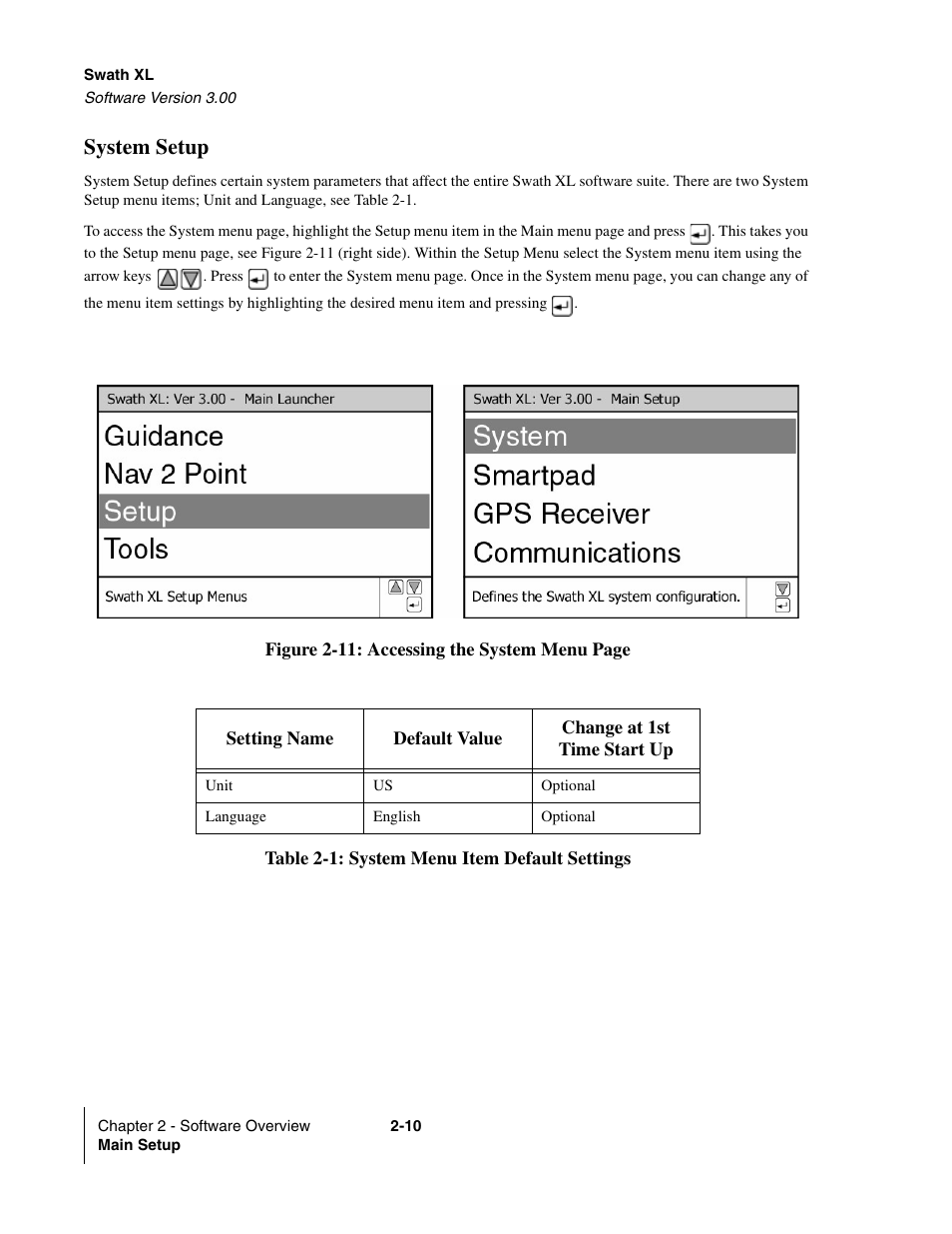System setup, System setup -10 | TeeJet Swath XL User Manual | Page 30 / 162