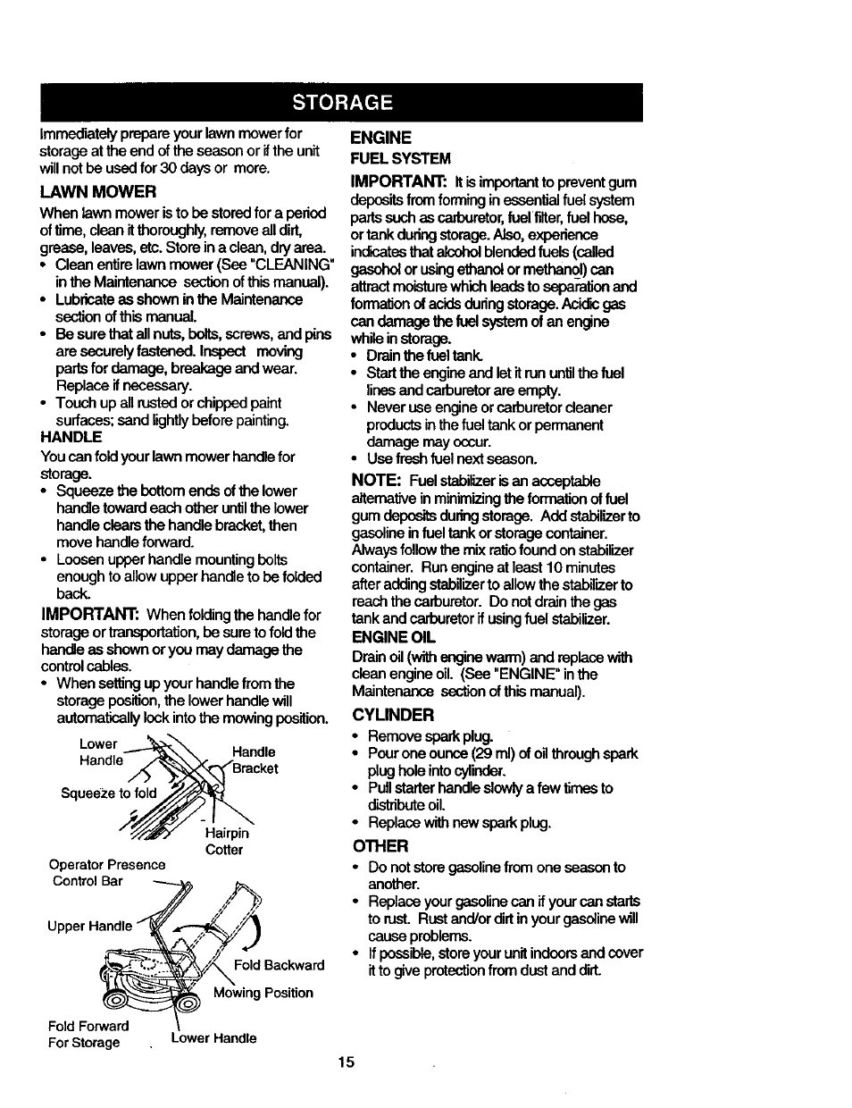 Storage, Lawn mower, Cylinder | Other | Craftsman 917.387402 User Manual | Page 15 / 29