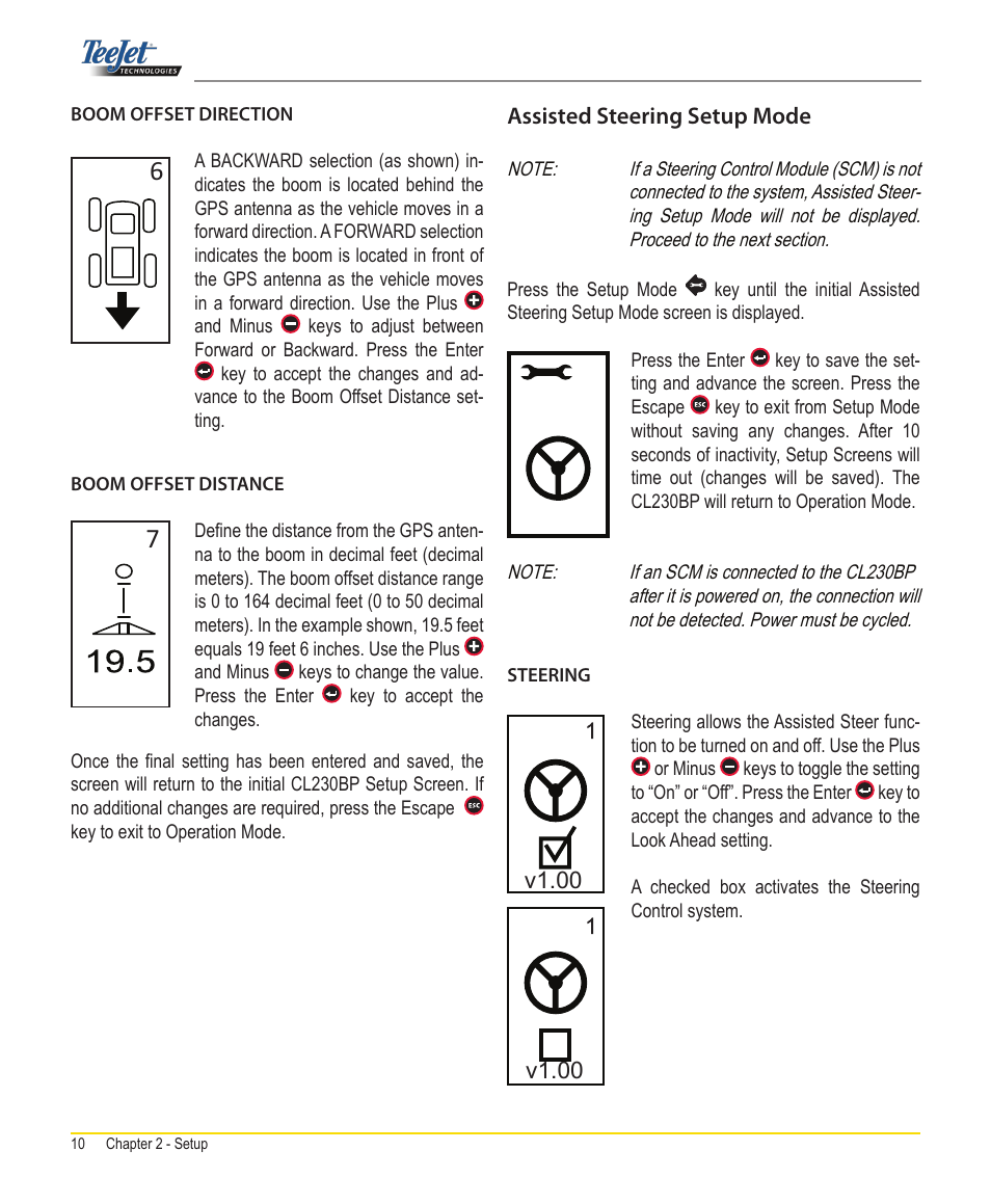 Assisted steering setup mode, V1.00 | TeeJet CenterLine 230BP User Manual | Page 11 / 26
