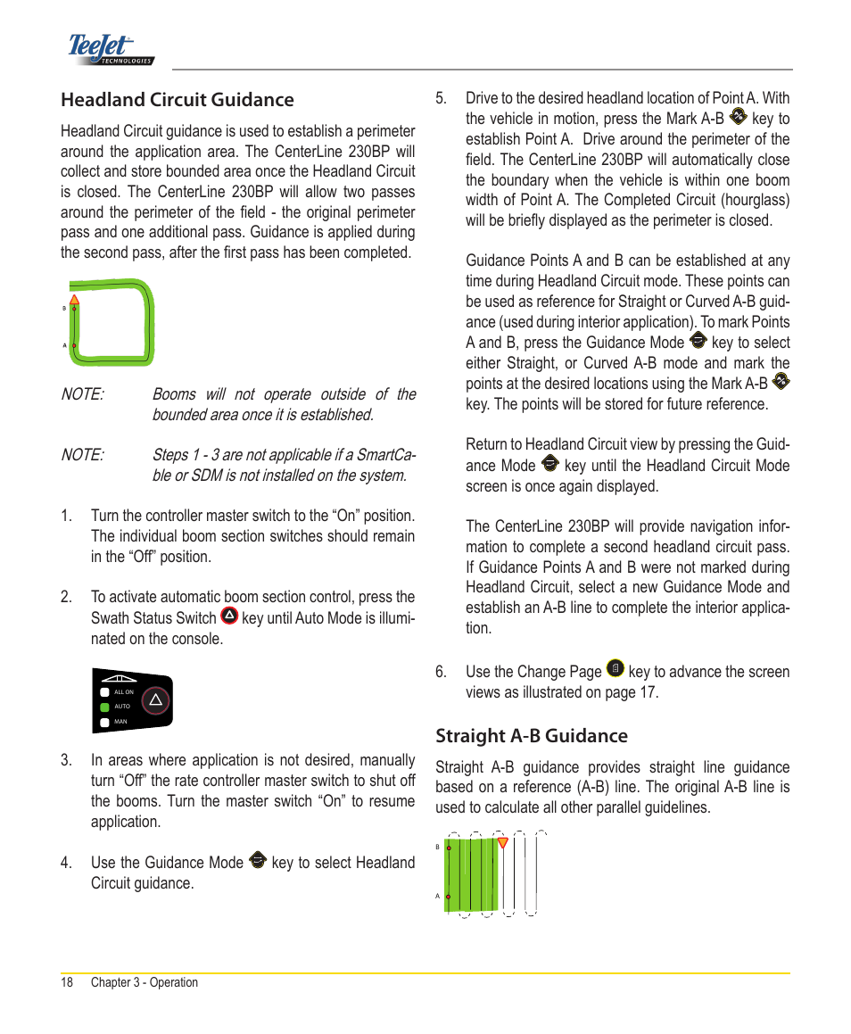 Headland circuit guidance, Straight a-b guidance | TeeJet CenterLine 230BP User Manual | Page 19 / 26