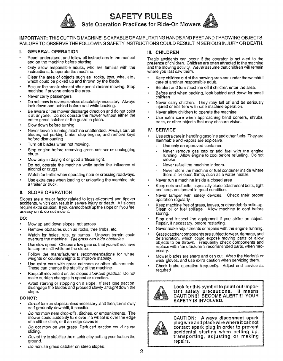 Safety rules, Safe operation practices for ride-on mowers | Craftsman 917.255561 User Manual | Page 2 / 52