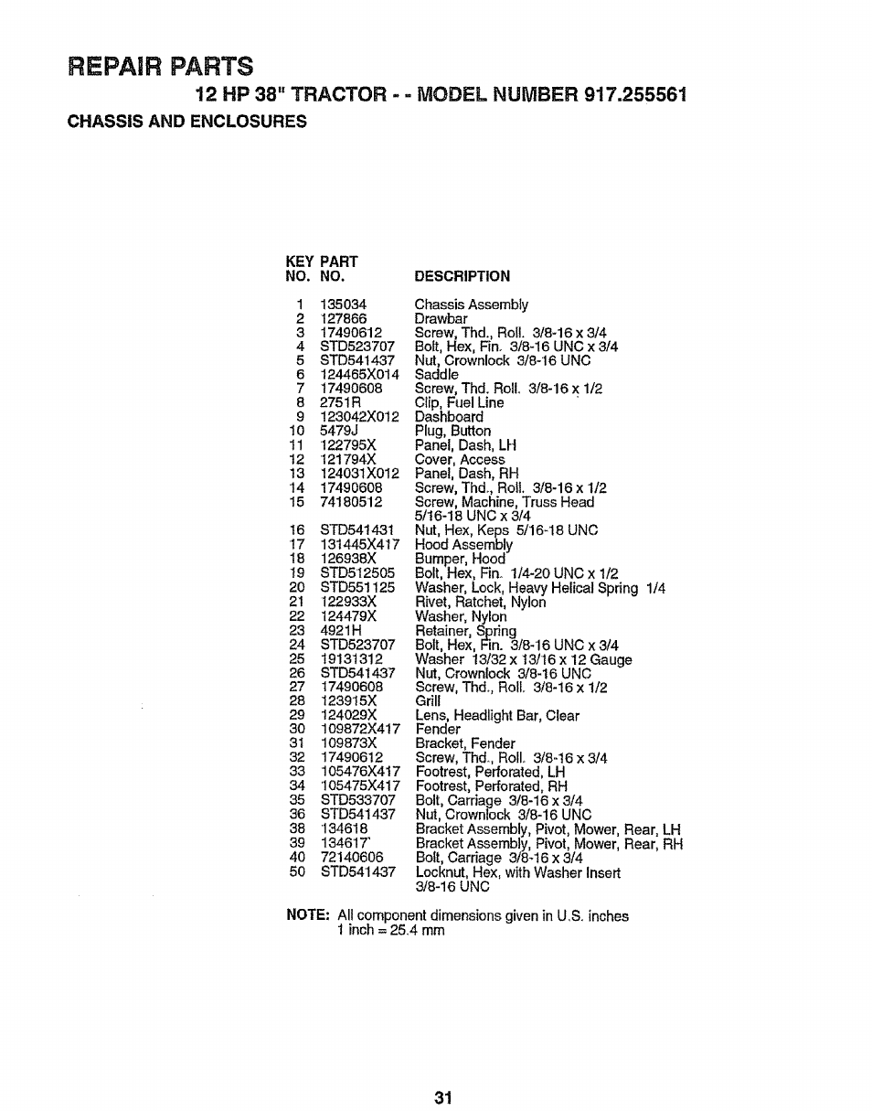 Repair parts | Craftsman 917.255561 User Manual | Page 31 / 52