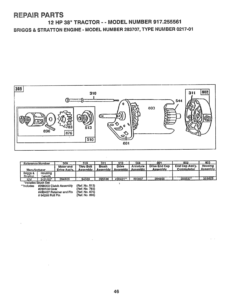 Repair parts | Craftsman 917.255561 User Manual | Page 46 / 52