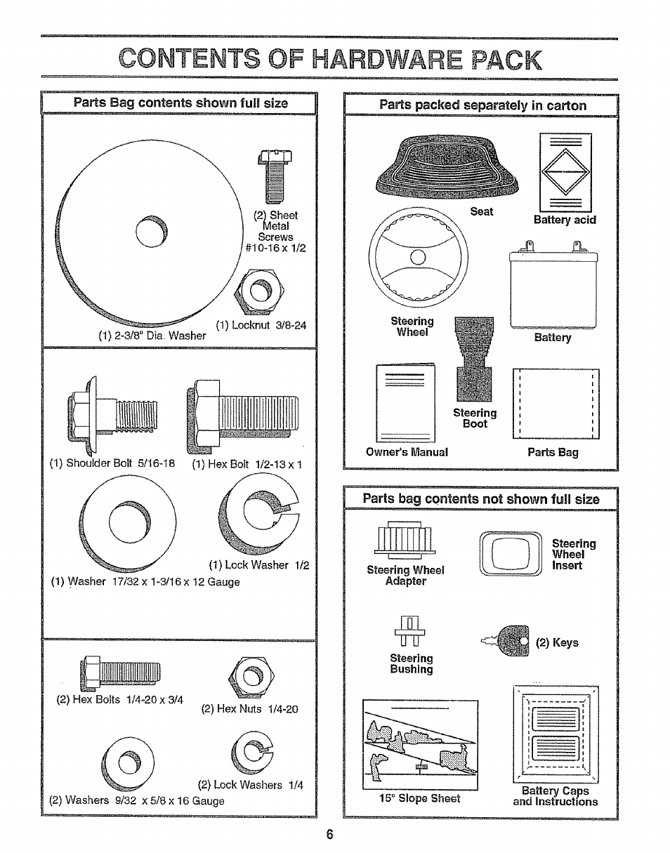 Contents of hardware pack | Craftsman 917.255561 User Manual | Page 6 / 52