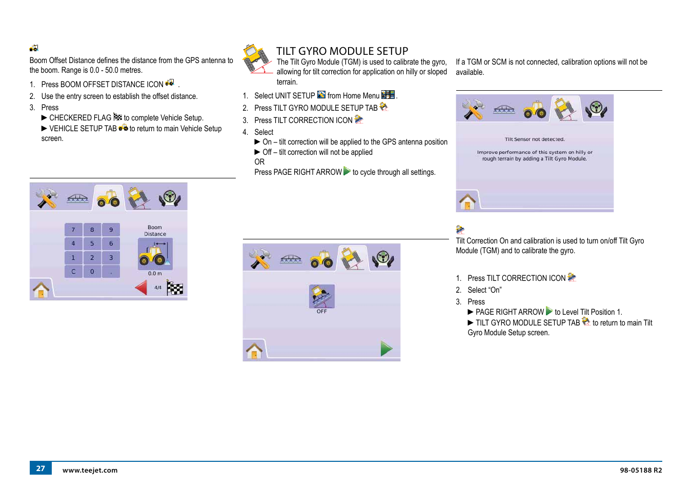 Tilt gyro module setup | TeeJet Matrix 840G User Manual User Manual | Page 32 / 67