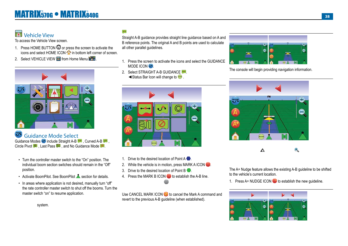 Vehicle view, Guidance mode select | TeeJet Matrix 840G User Manual User Manual | Page 43 / 67