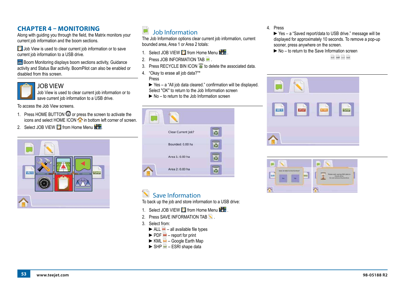 Chapter 4 – monitoring, Job view, Job information | Save information | TeeJet Matrix 840G User Manual User Manual | Page 57 / 67