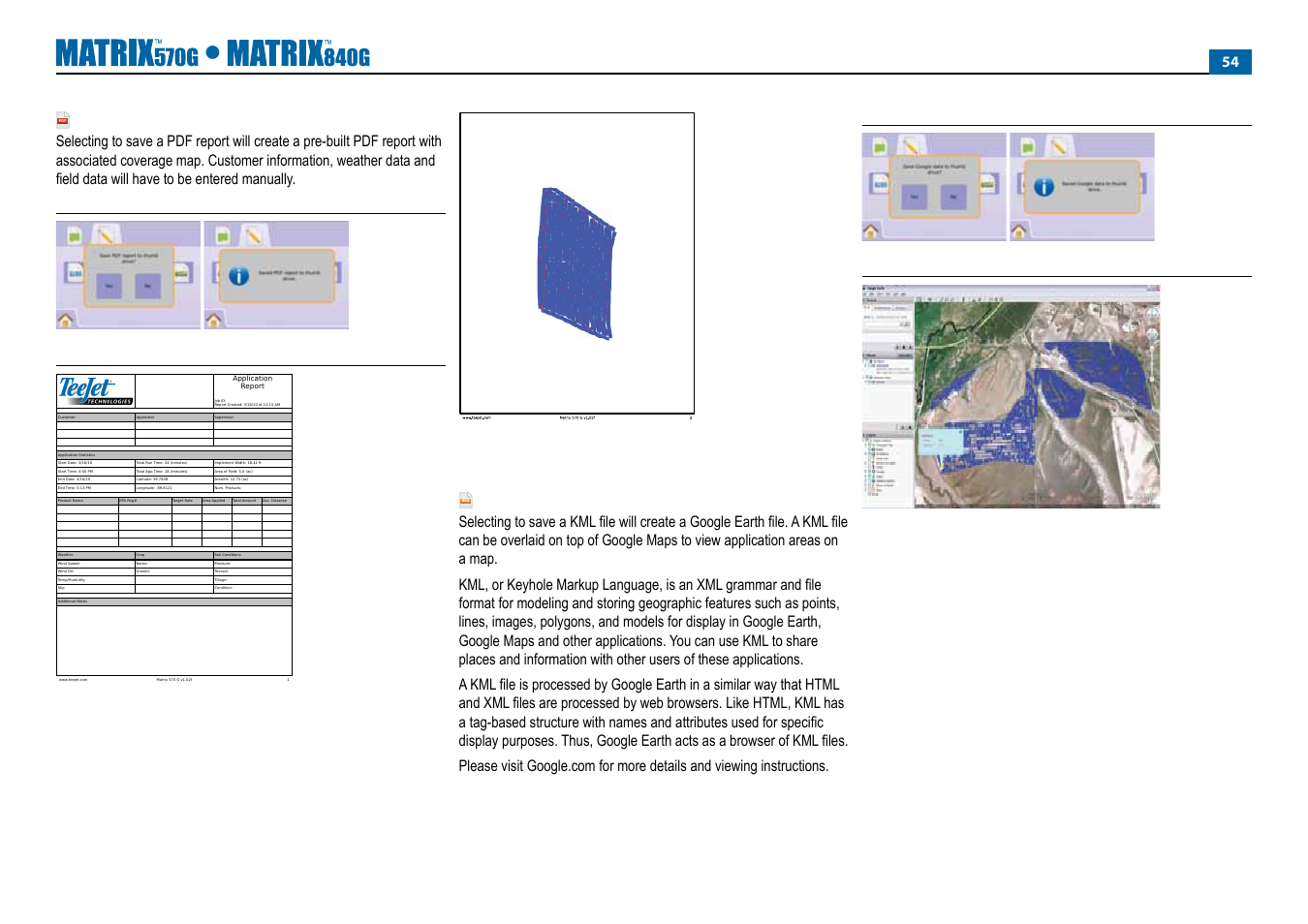 Pdf report, Kml data | TeeJet Matrix 840G User Manual User Manual | Page 58 / 67