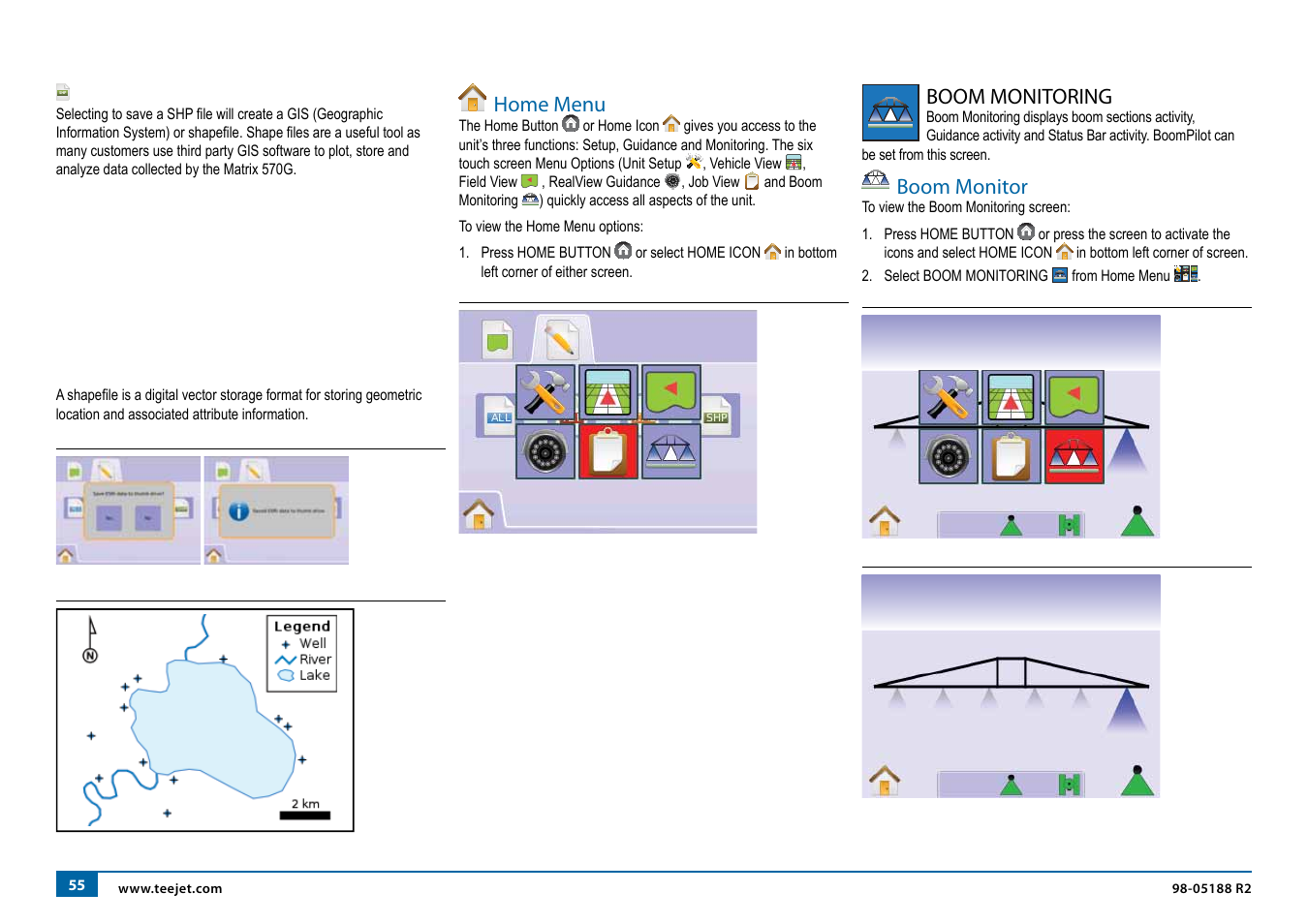 Home menu, Boom monitoring, Boom monitor | TeeJet Matrix 840G User Manual User Manual | Page 59 / 67