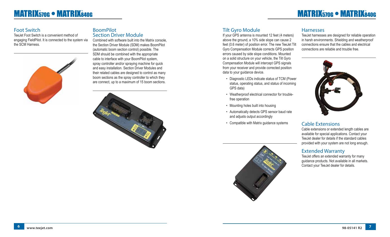 Foot switch, Tilt gyro module, Harnesses | Cable extensions, Extended warranty | TeeJet Matrix 840G User Manual User Manual | Page 10 / 58