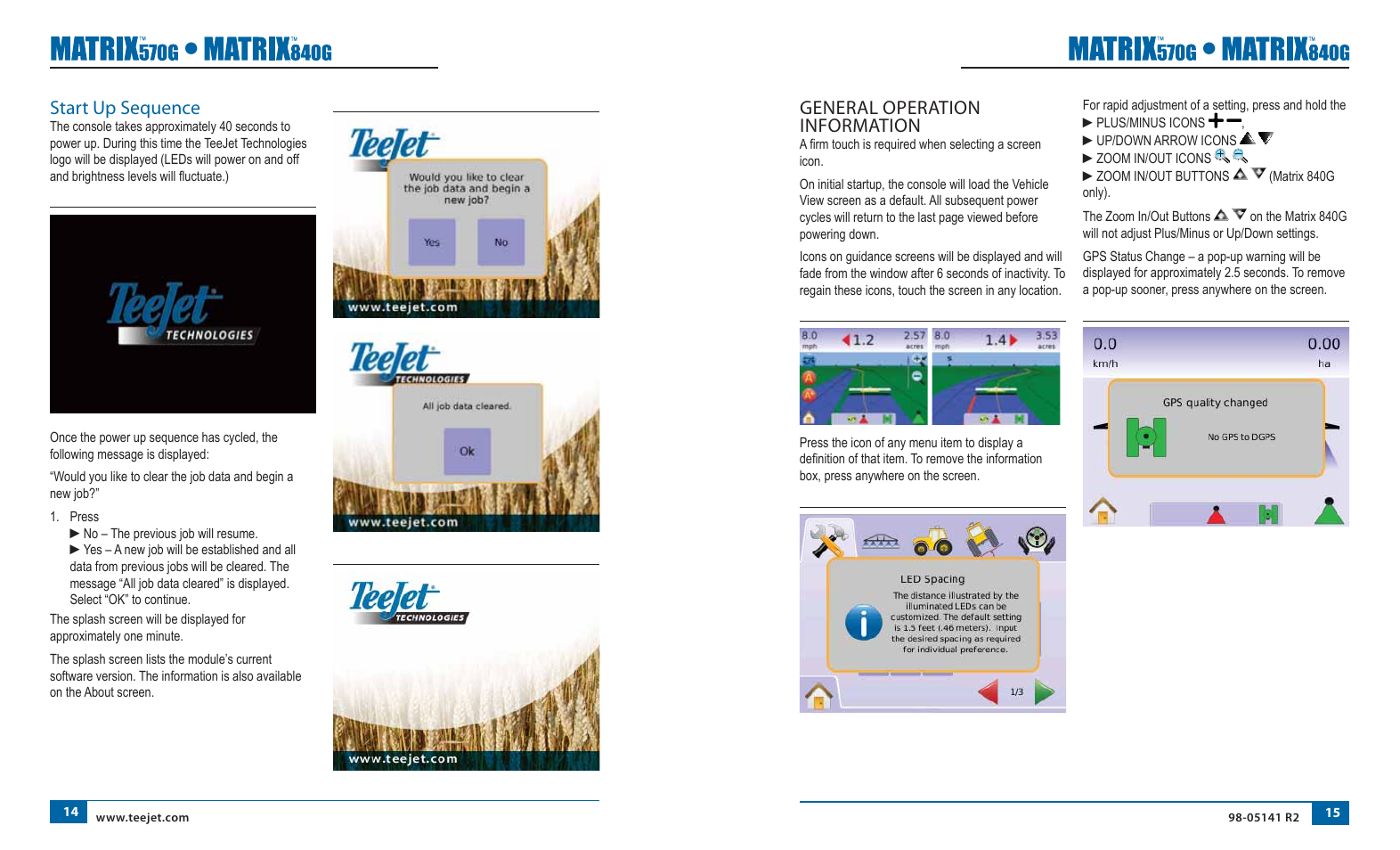 Start up sequence, General operation information | TeeJet Matrix 840G User Manual User Manual | Page 14 / 58