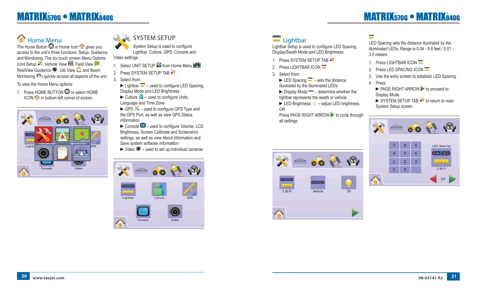 Lightbar, Home menu, System setup | TeeJet Matrix 840G User Manual User Manual | Page 17 / 58