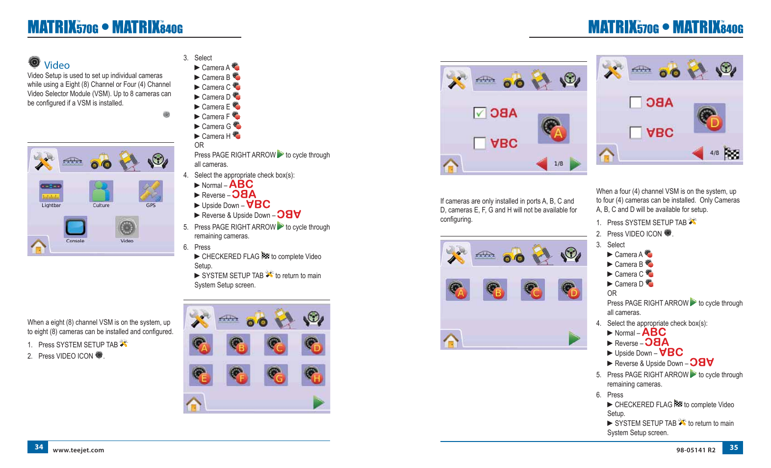 Video, 8 channel vms w/only a, b, c & d, Four channel vsm | Eight channel vsm | TeeJet Matrix 840G User Manual User Manual | Page 24 / 58