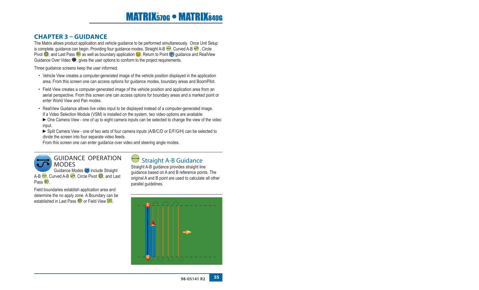 Chapter 3 – guidance, Guidance operation modes, Straight a-b guidance | TeeJet Matrix 840G User Manual User Manual | Page 35 / 58