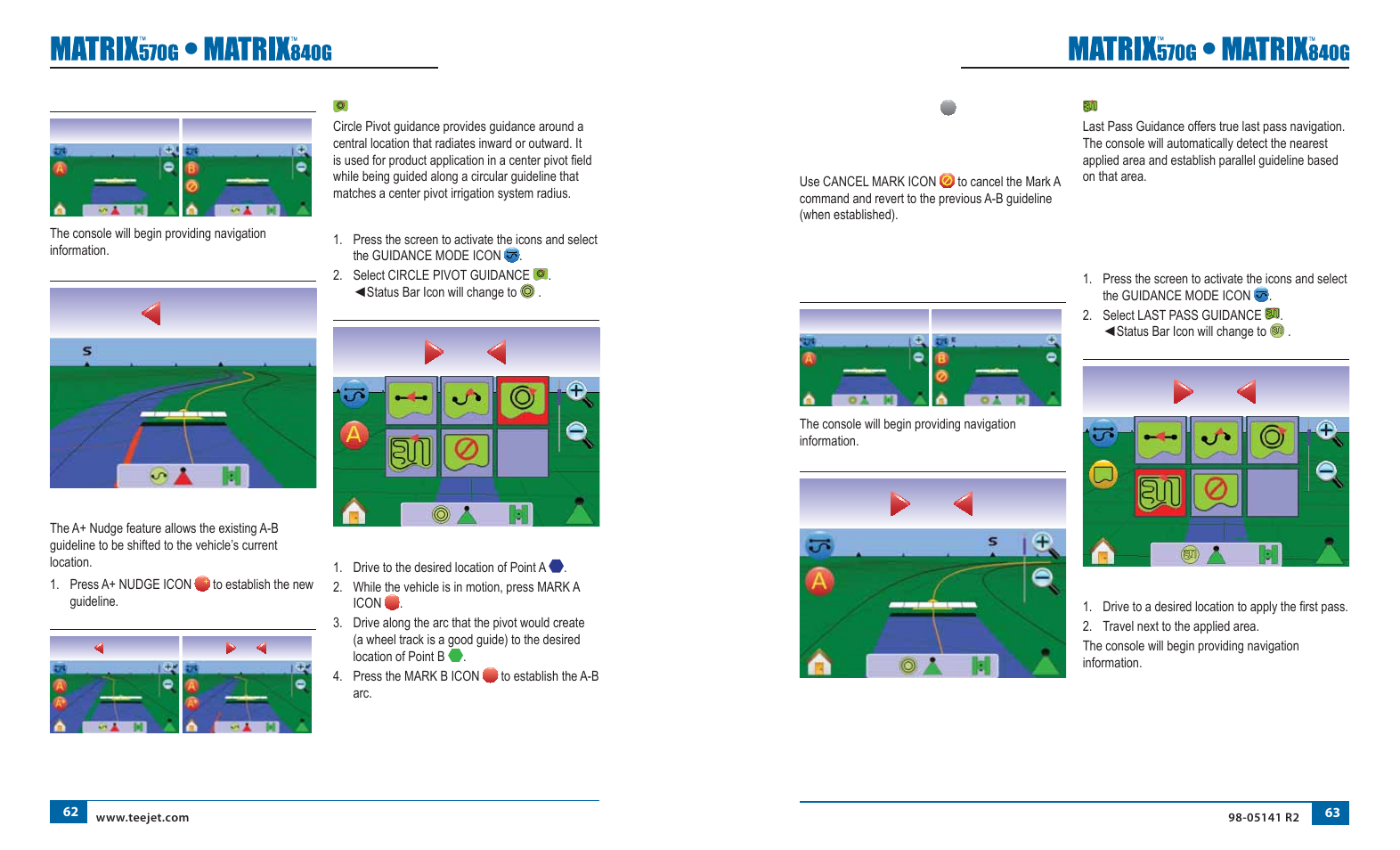 Last pass guidance, Activate last pass guidance, Last pass | A+ nudge feature, Circle pivot guidance, Activate circle pivot guidance, Marking a and b points | TeeJet Matrix 840G User Manual User Manual | Page 39 / 58