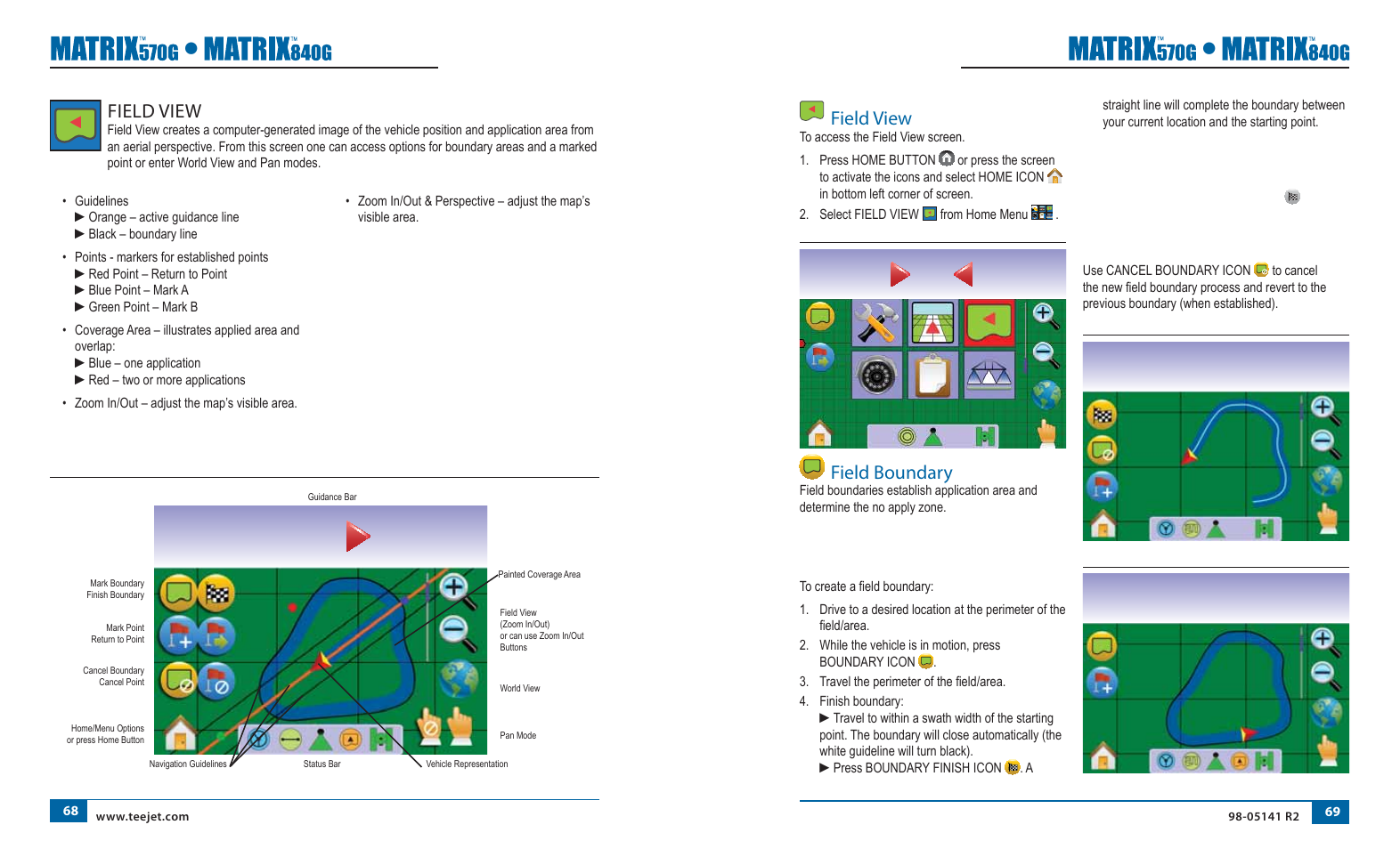 Field view, Field boundary, On screen guidance | Button assistance | TeeJet Matrix 840G User Manual User Manual | Page 42 / 58