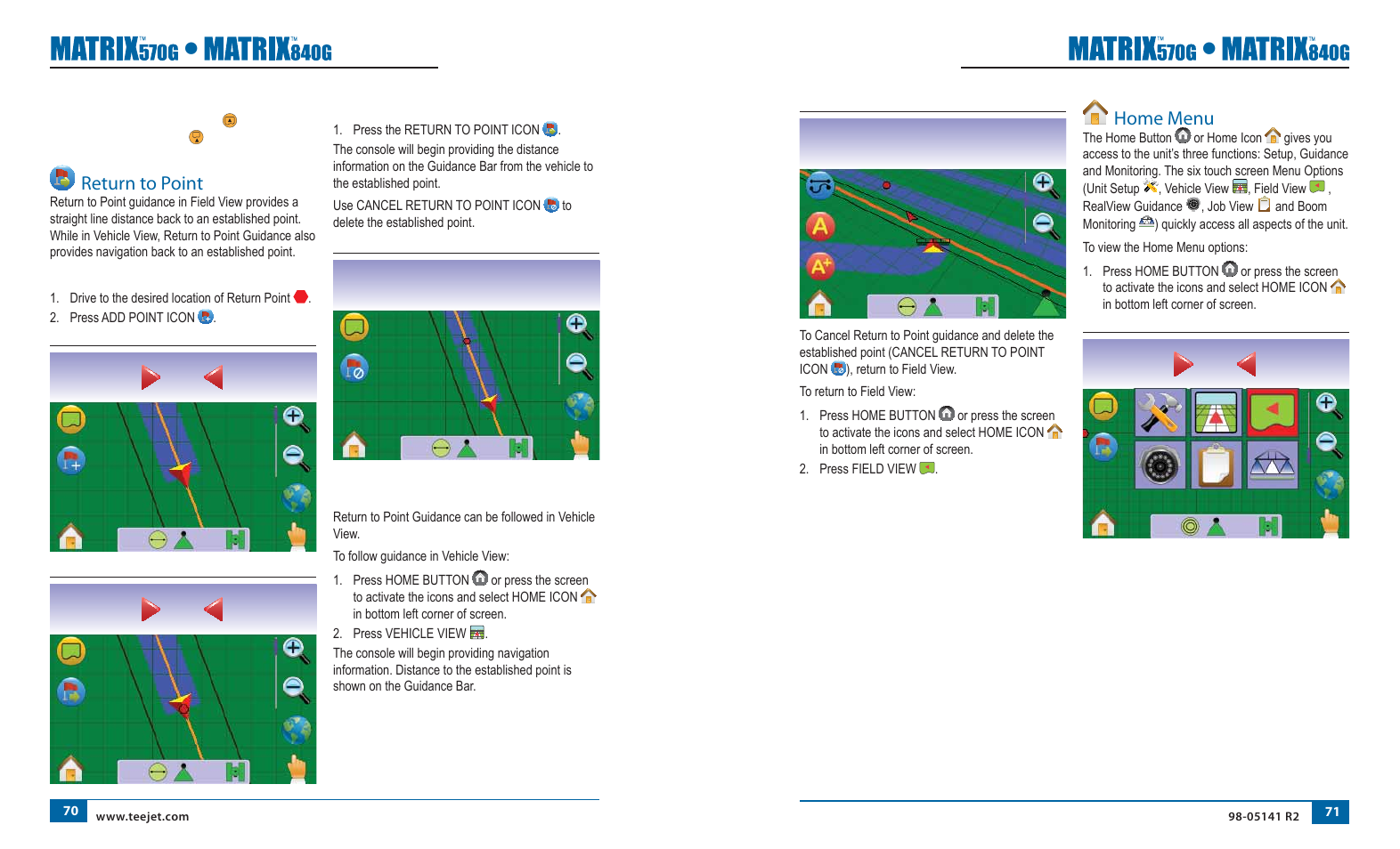 72 ft, 59 ft, Home menu | Return to point | TeeJet Matrix 840G User Manual User Manual | Page 43 / 58
