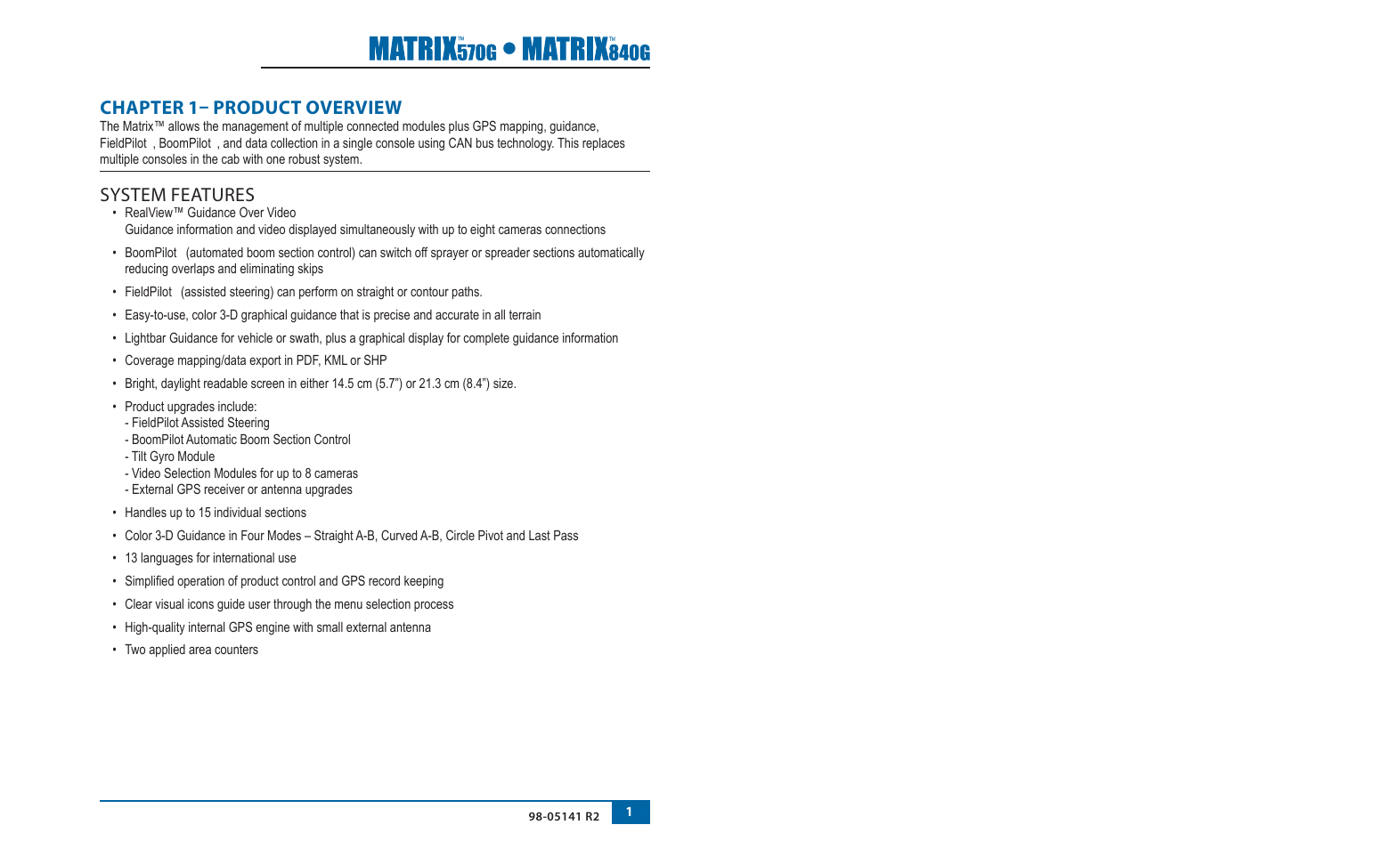 Chapter 1– product overview, System features | TeeJet Matrix 840G User Manual User Manual | Page 7 / 58