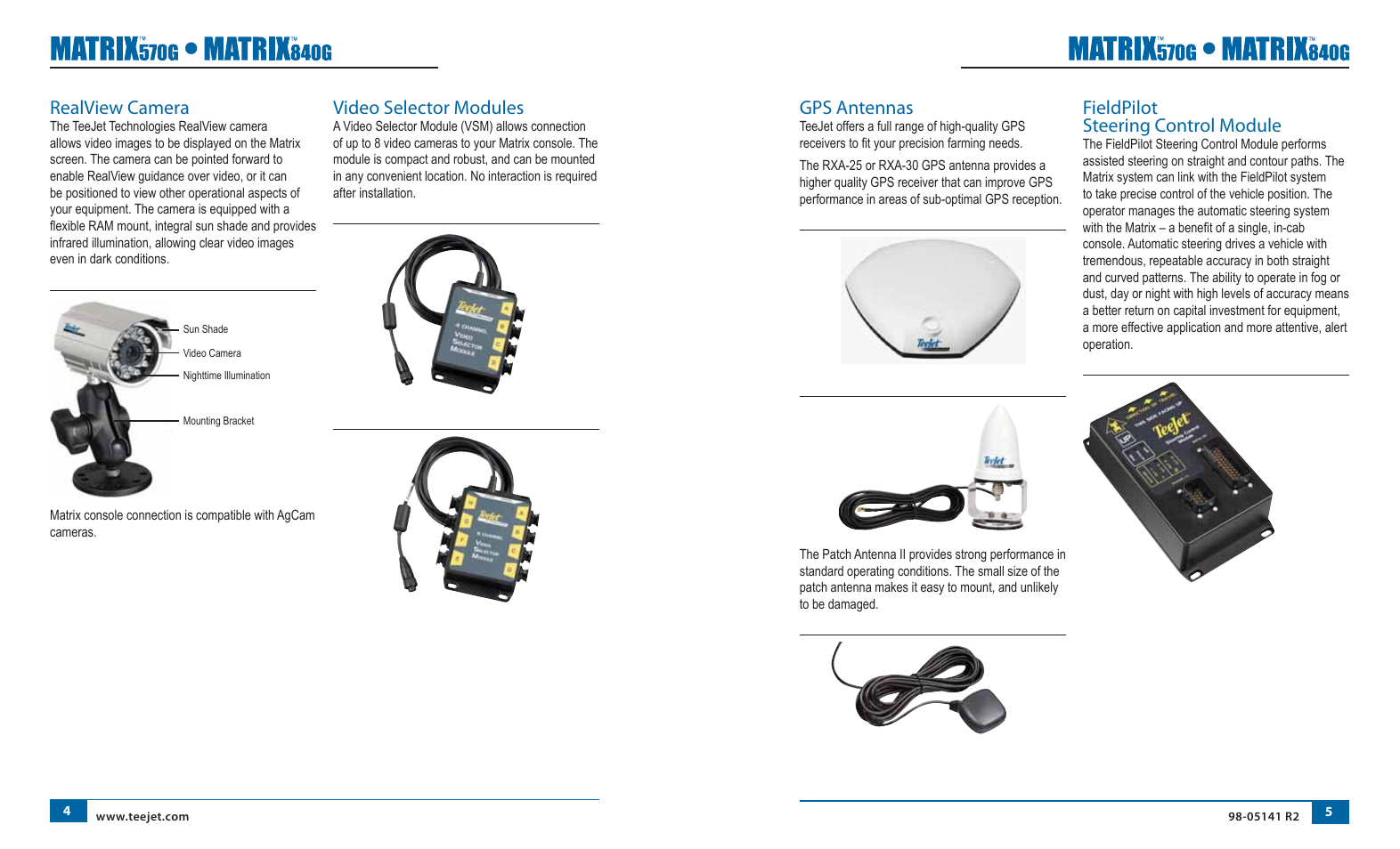 Realview camera, Video selector modules, Gps antennas | Fieldpilot steering control module | TeeJet Matrix 840G User Manual User Manual | Page 9 / 58