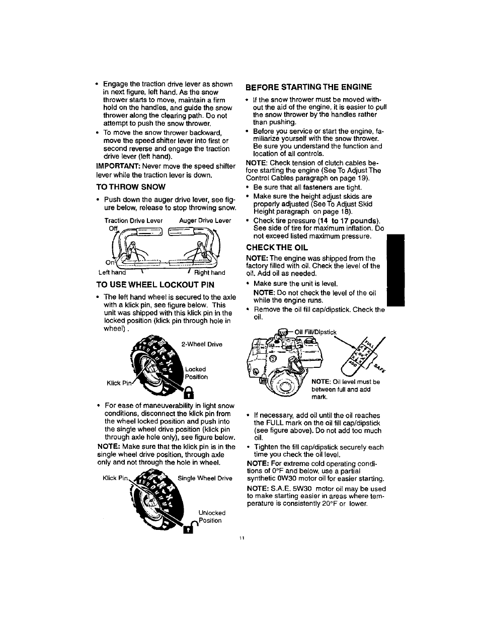 To throw snow, Before starting the engine, Check the oil | Craftsman 536.88123 User Manual | Page 11 / 24