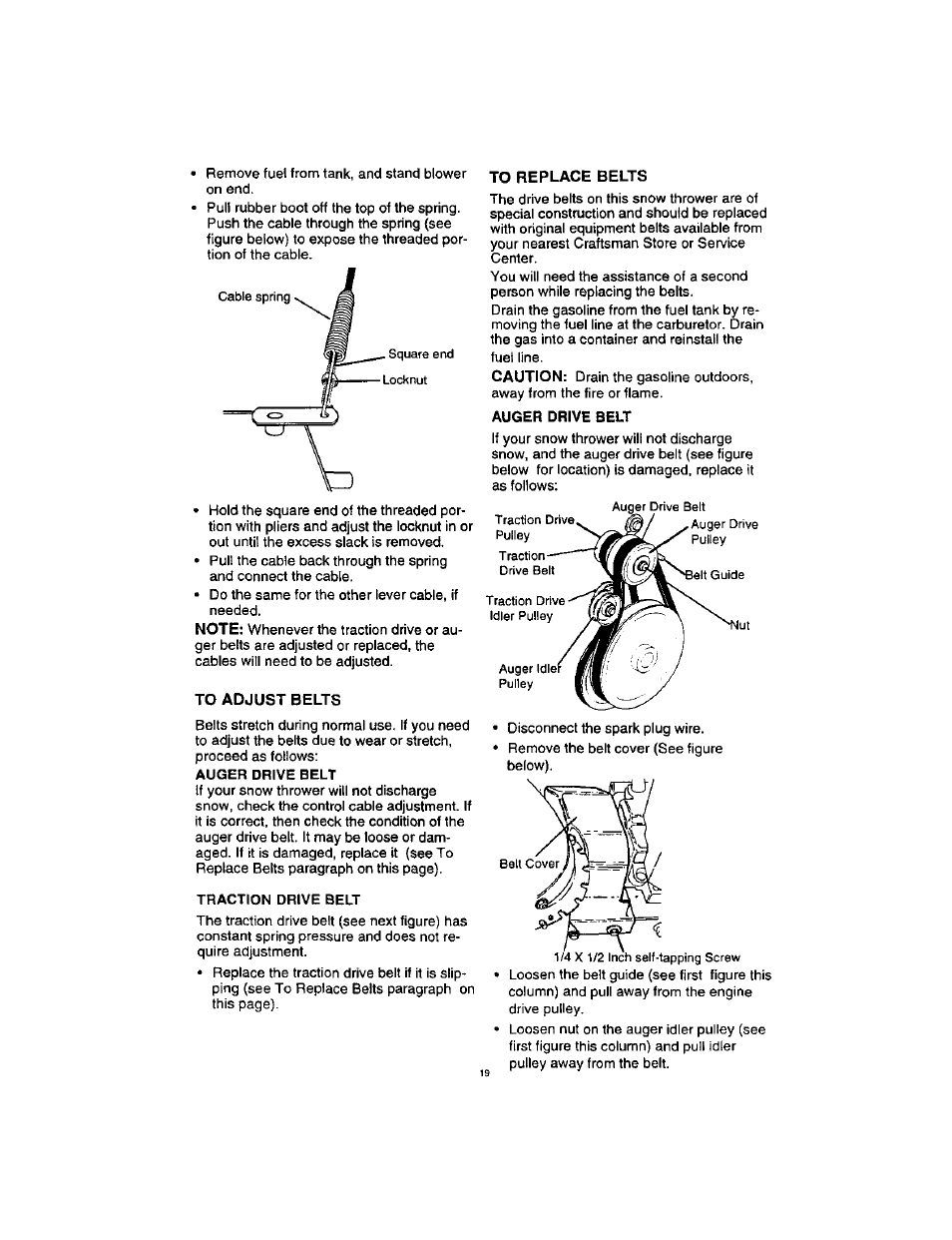 To adjust belts, To replace belts | Craftsman 536.88123 User Manual | Page 19 / 24