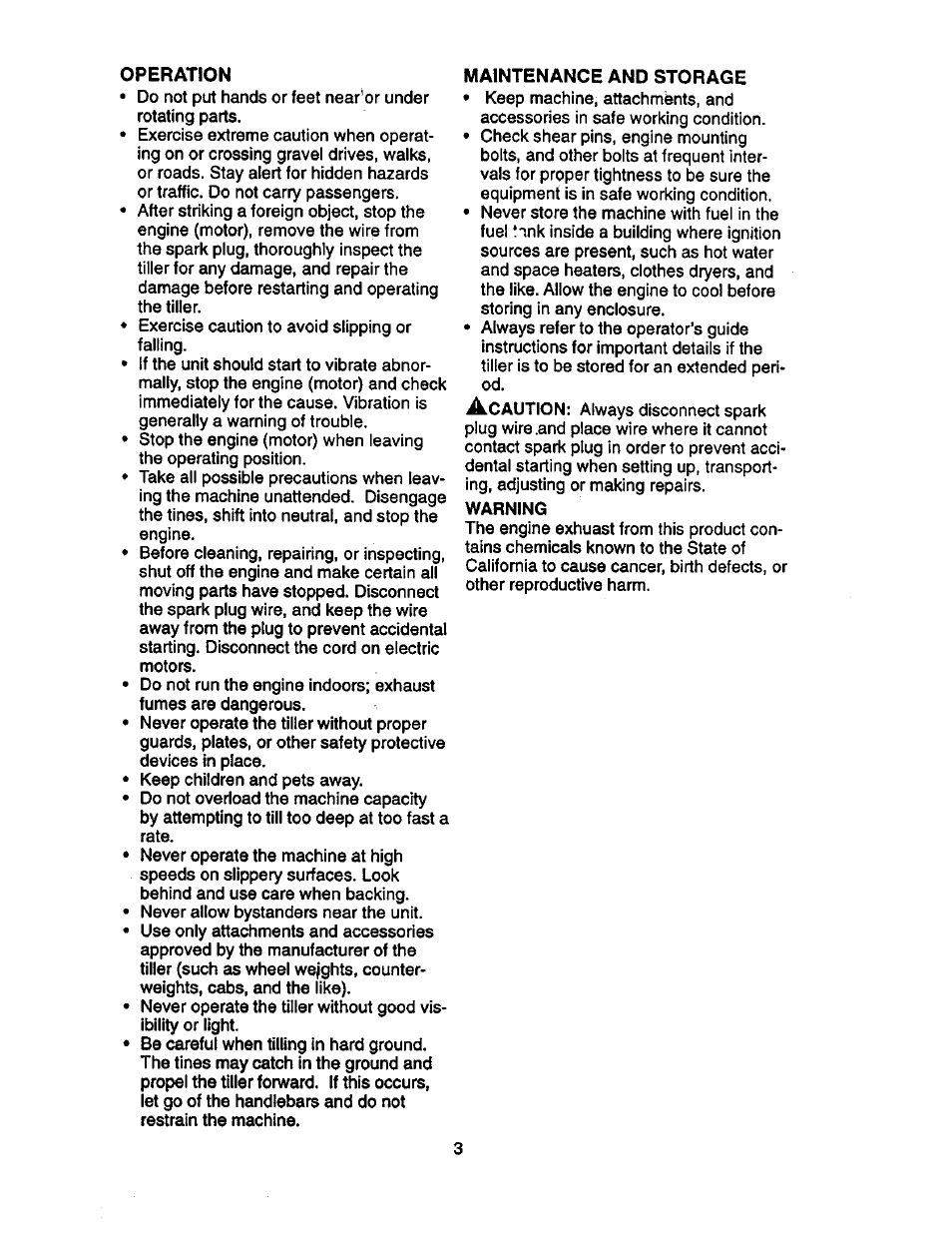 Operation, Maintenance and storage | Craftsman 917.293320 User Manual | Page 3 / 36