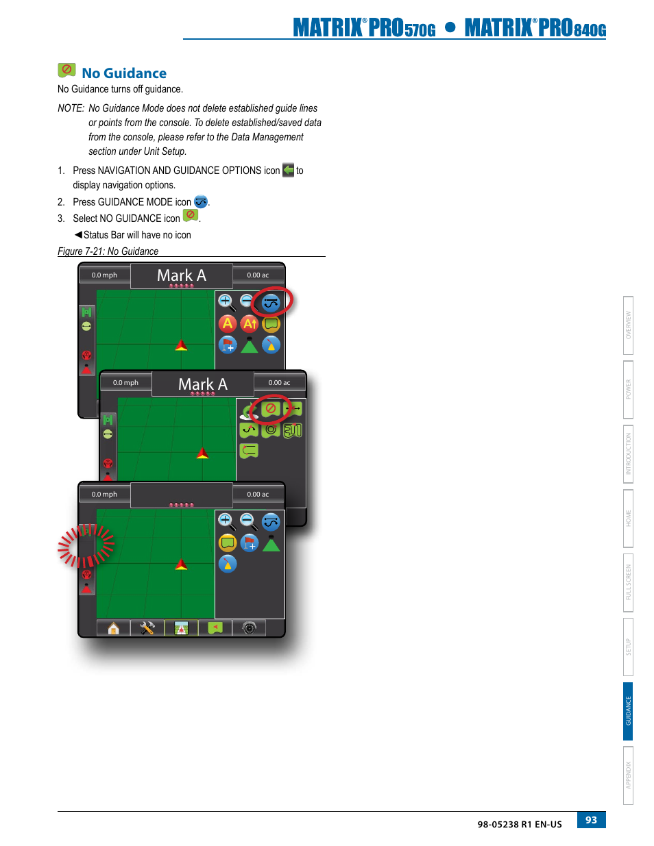 No guidance, Mark a | TeeJet Matrix Pro 840G User Manual User Manual | Page 100 / 127