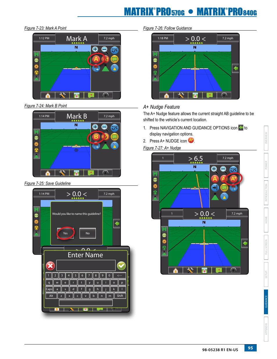 A+ nudge feature, Mark a, Mark b | 0 < enter name | TeeJet Matrix Pro 840G User Manual User Manual | Page 102 / 127
