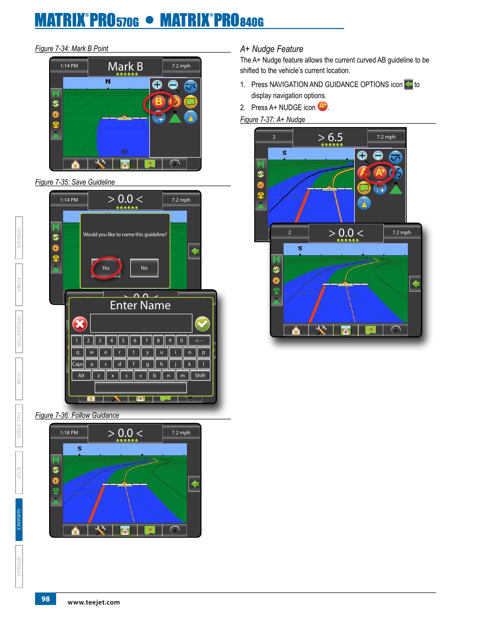 A+ nudge feature, Mark b, 0 < enter name | TeeJet Matrix Pro 840G User Manual User Manual | Page 105 / 127
