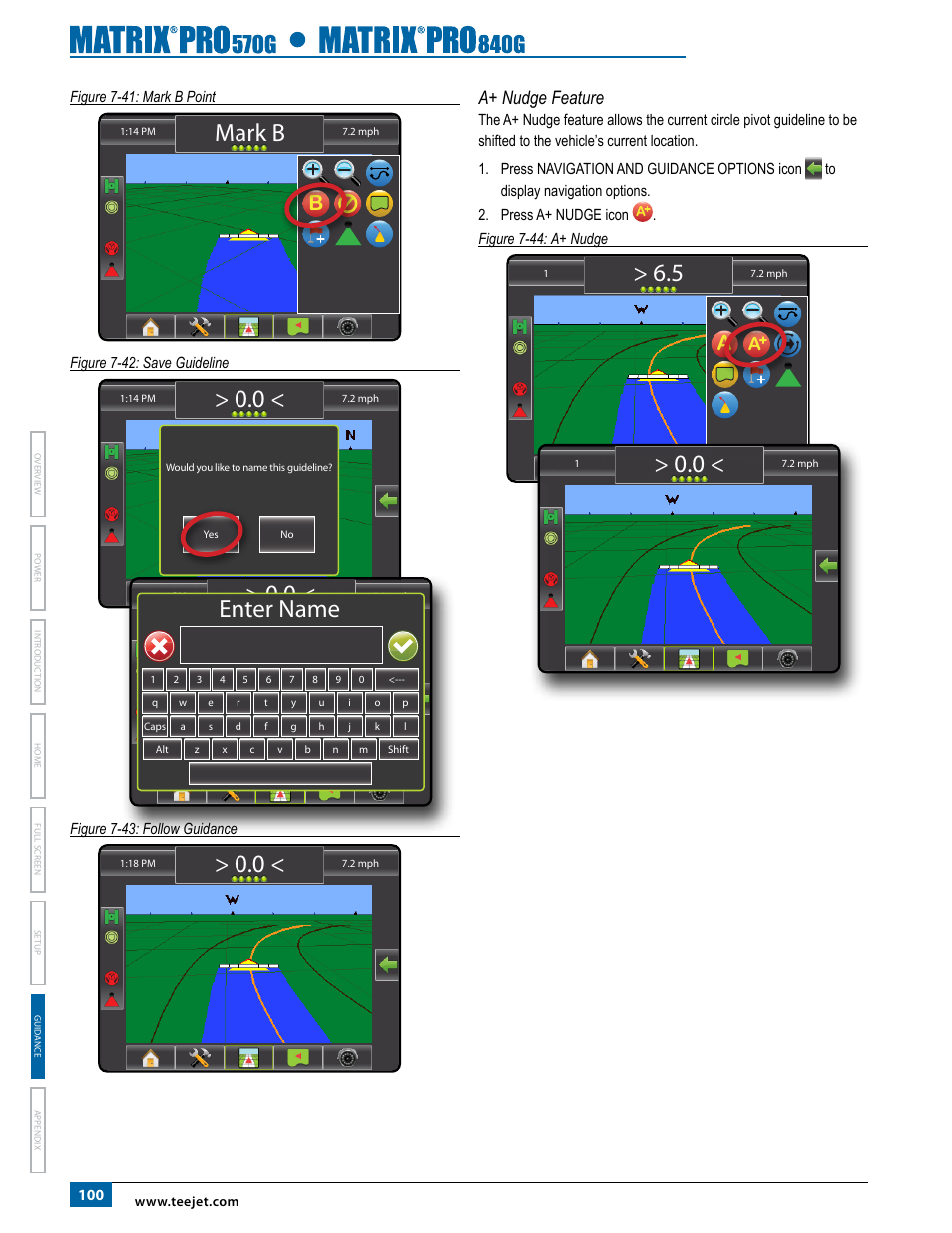 A+ nudge feature, Mark b, 0 < enter name | TeeJet Matrix Pro 840G User Manual User Manual | Page 107 / 127