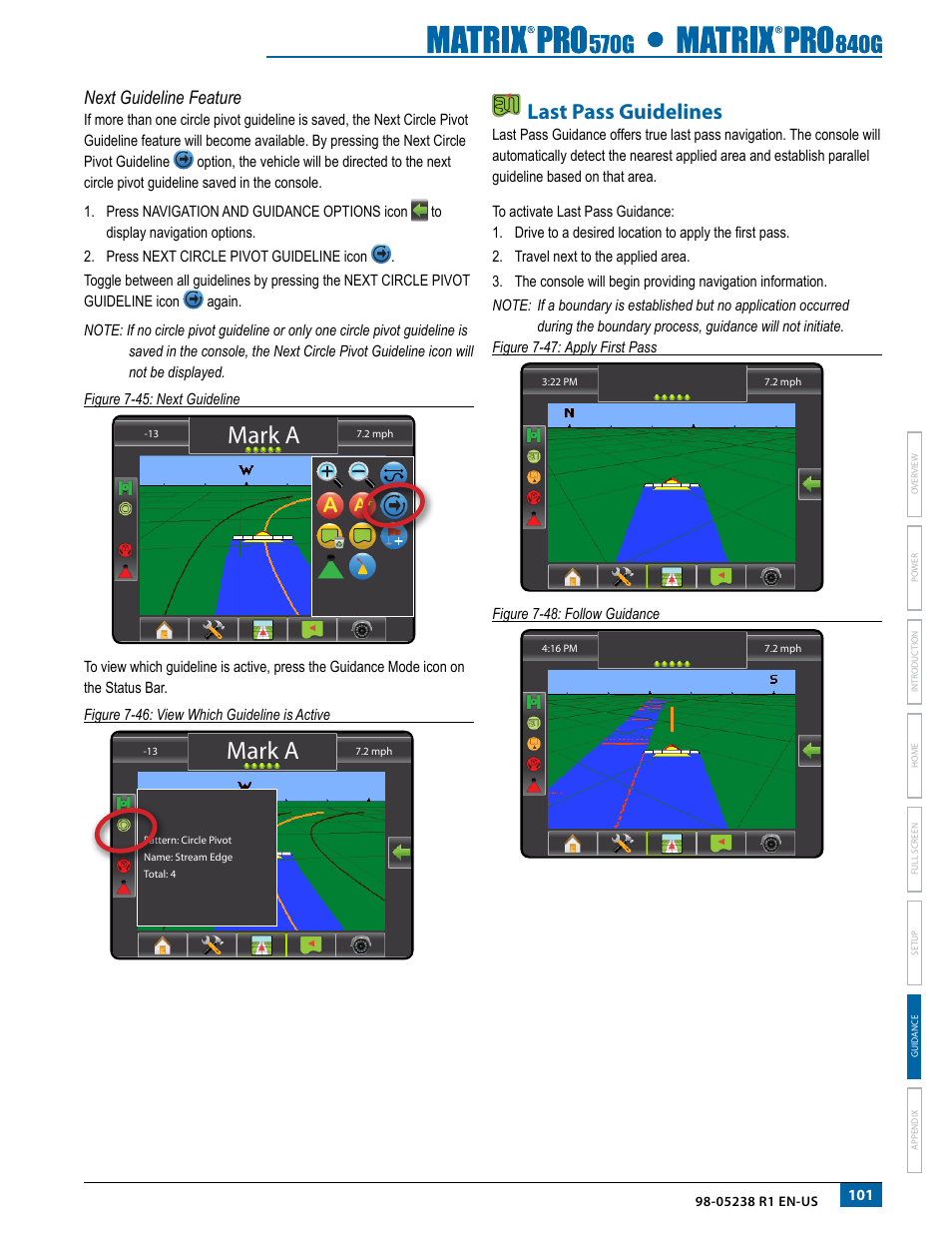 Next guideline feature, Last pass guidelines, Mark a | TeeJet Matrix Pro 840G User Manual User Manual | Page 108 / 127