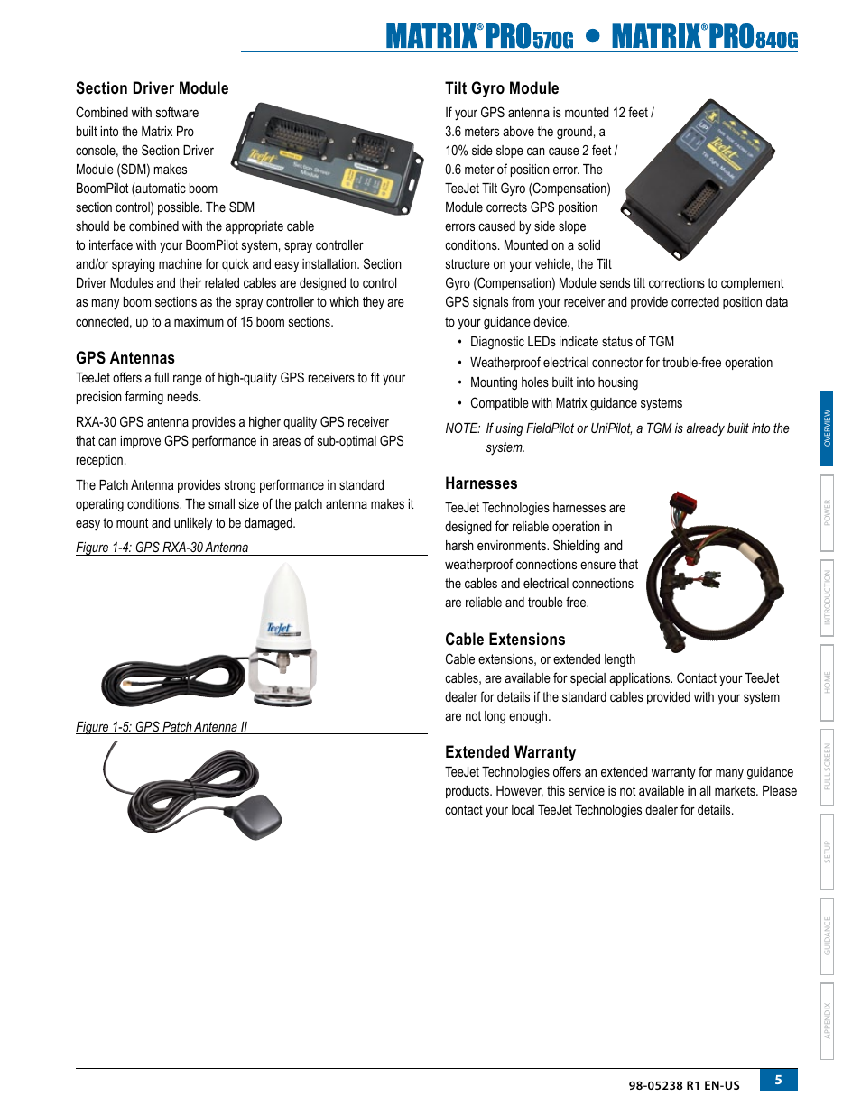 Gps antennas, Tilt gyro module, Harnesses | Cable extensions, Extended warranty | TeeJet Matrix Pro 840G User Manual User Manual | Page 12 / 127