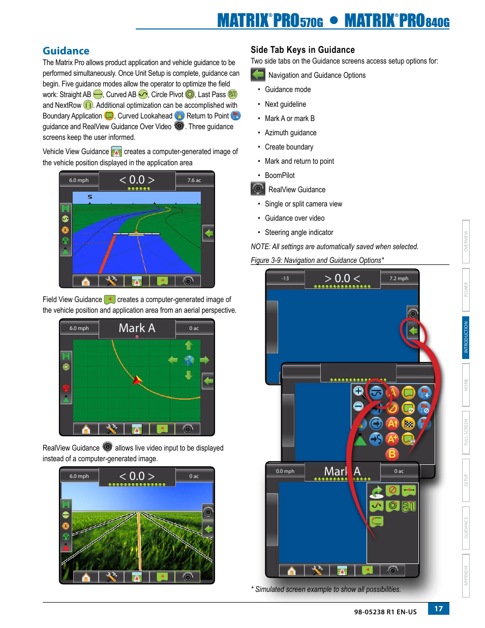 Guidance, Side tab keys in guidance, Mark a | TeeJet Matrix Pro 840G User Manual User Manual | Page 24 / 127