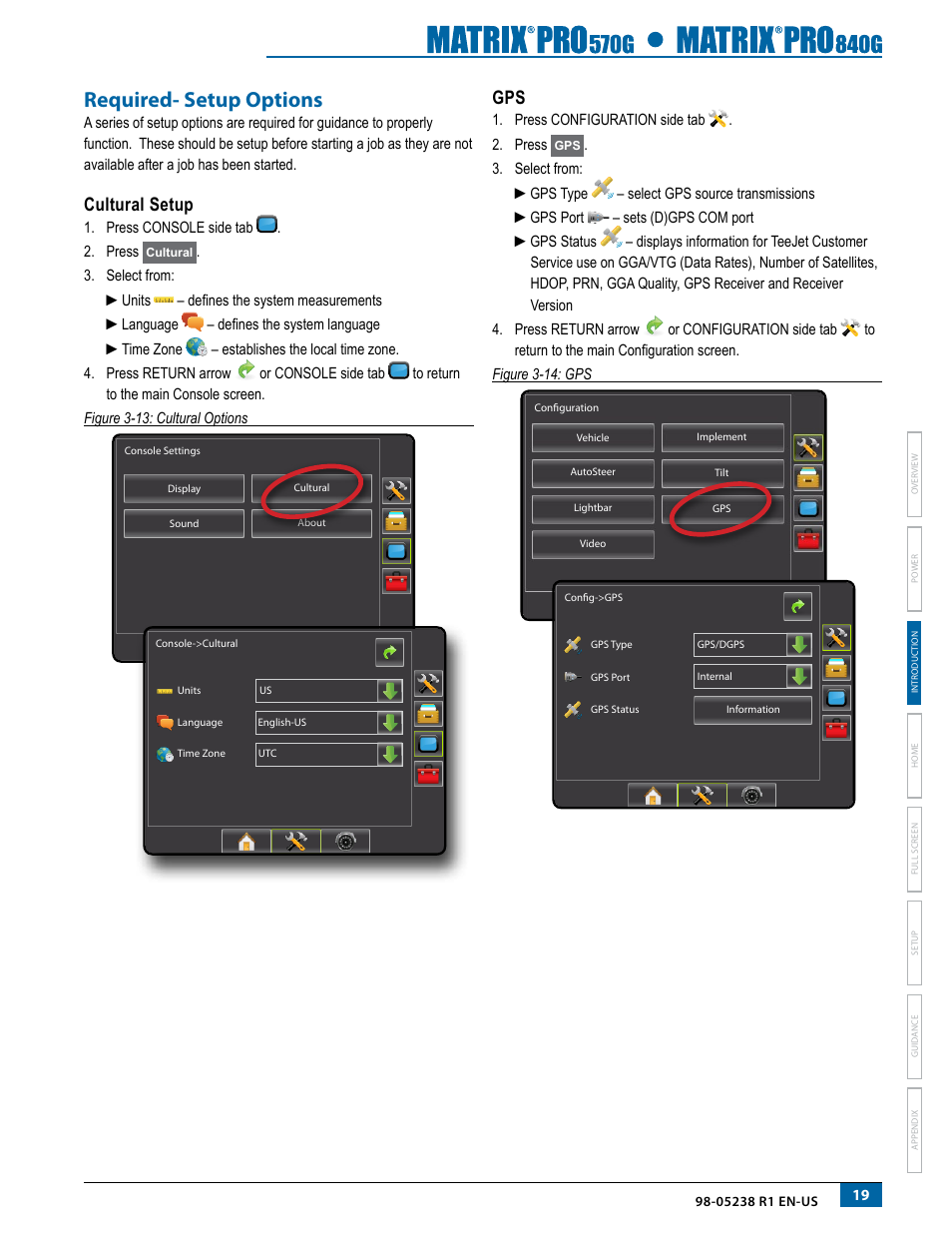 Required- setup options, Cultural setup, Cultural setup gps | TeeJet Matrix Pro 840G User Manual User Manual | Page 26 / 127