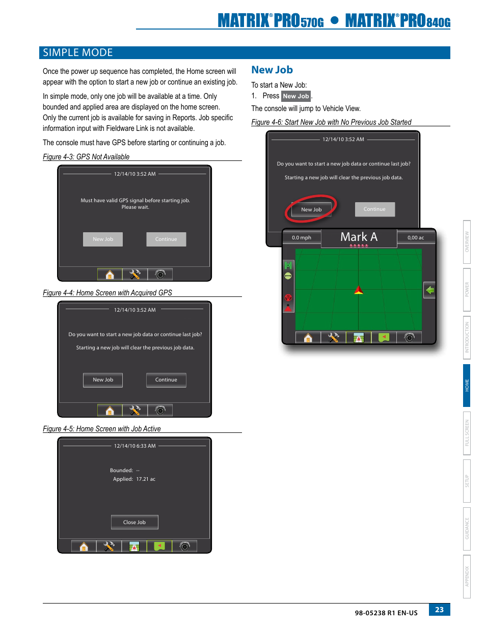 Simple mode, New job, Mark a | TeeJet Matrix Pro 840G User Manual User Manual | Page 30 / 127