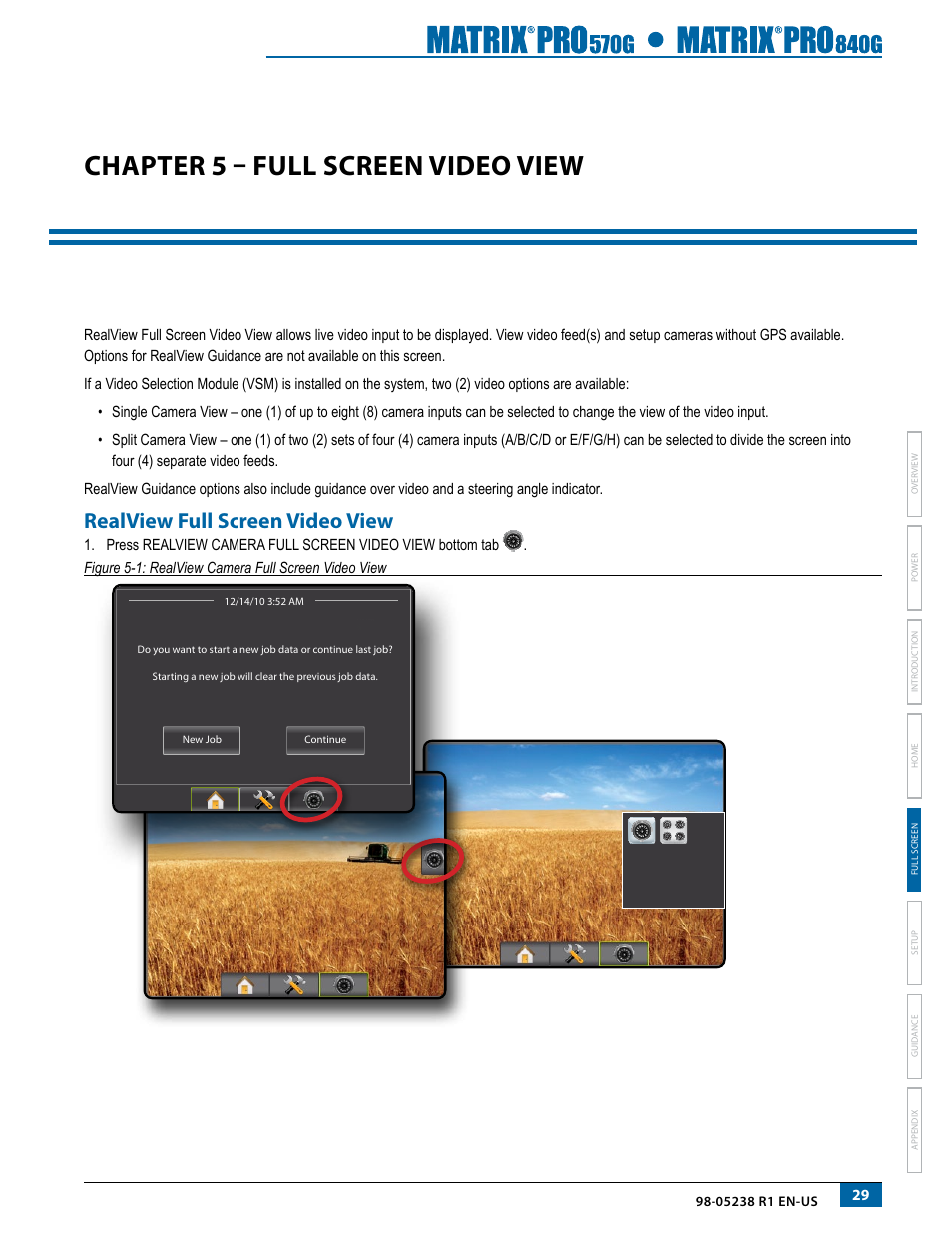 Chapter 5 – full screen video view, Realview full screen video view | TeeJet Matrix Pro 840G User Manual User Manual | Page 36 / 127